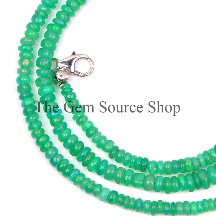 Green Ethiopian Opal Smooth Rondelle Beads Necklace TGS-2367