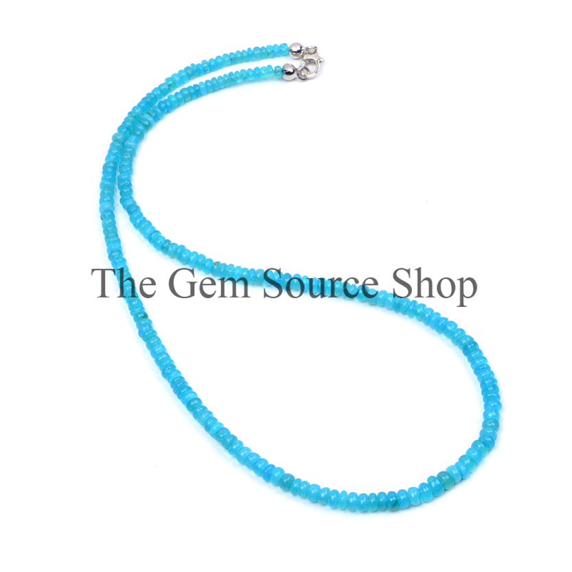 Blue Opal Smooth Beads Necklace, Coated Blue Opal Beads, Blue Opal Rondelle Beads Necklace