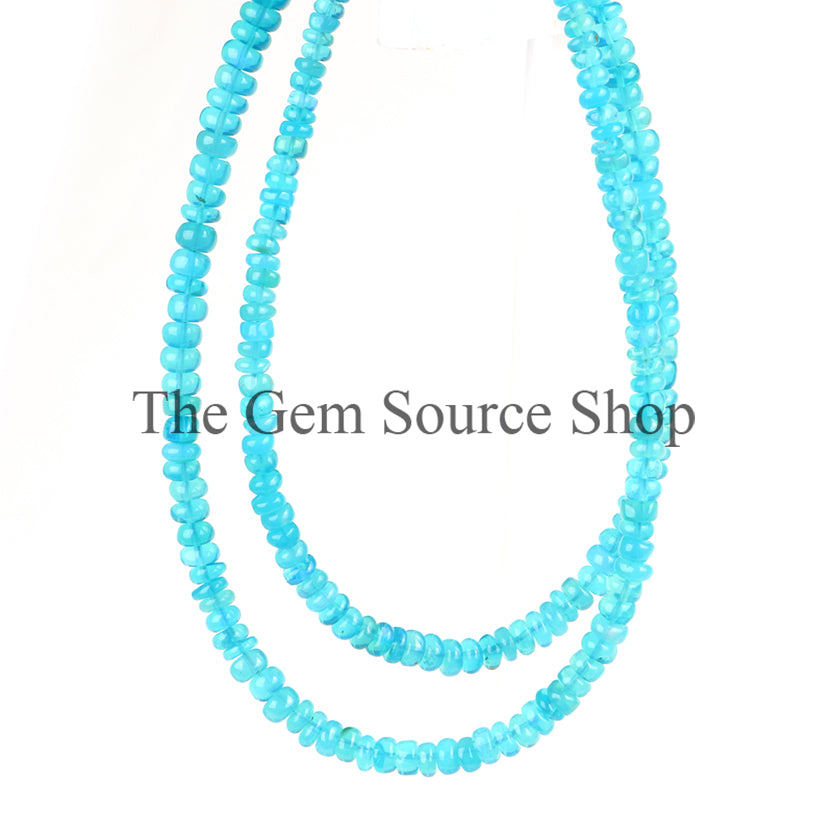 Blue Opal Smooth Beads Necklace, Coated Blue Opal Beads, Blue Opal Rondelle Beads Necklace
