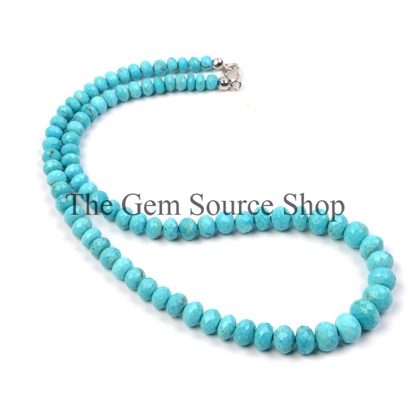 Natural Turquoise Faceted Rondelle Shape Beaded Necklace TGS-2369