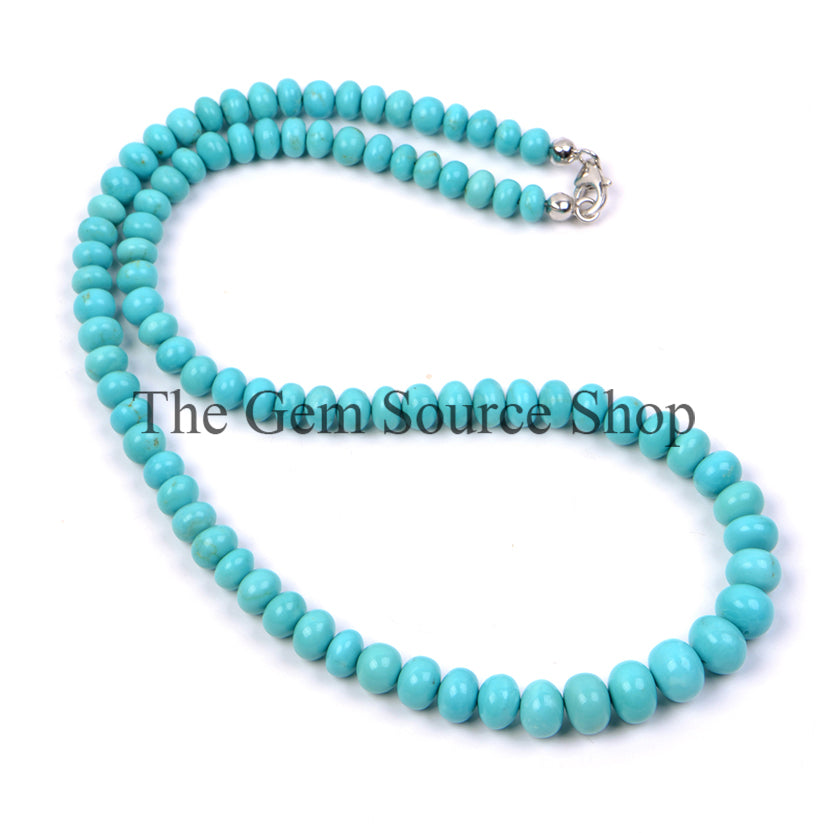 6-9mm Natural Turquoise Smooth Rondelle Shape Beaded Necklace TGS-2371