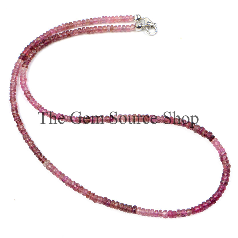 Shaded Pink Tourmaline Faceted Rondelle Shape Beaded Necklace TGS-2373