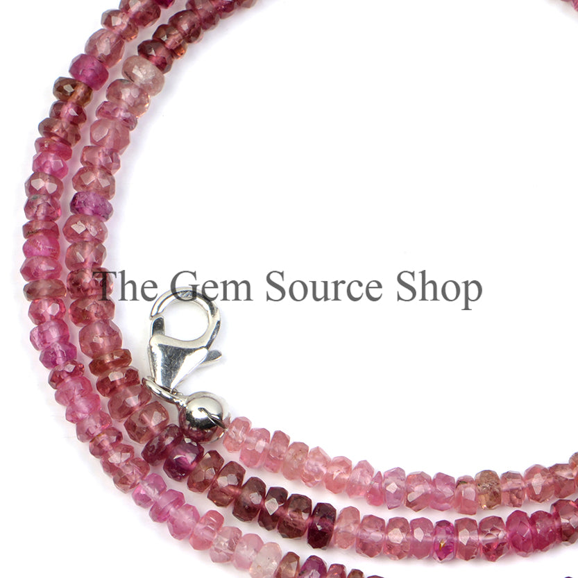 Shaded Pink Tourmaline Faceted Rondelle Shape Beaded Necklace TGS-2373