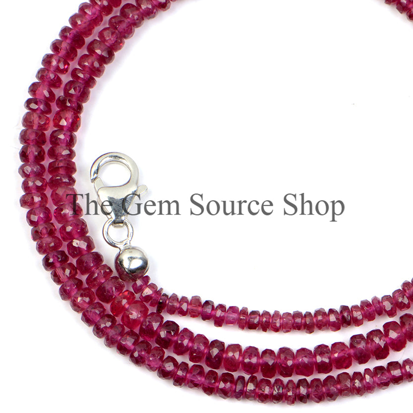 Rubellite Tourmaline Beads Necklace, Faceted Rondelle Beads Necklace, Tourmaline Gemstone Necklace