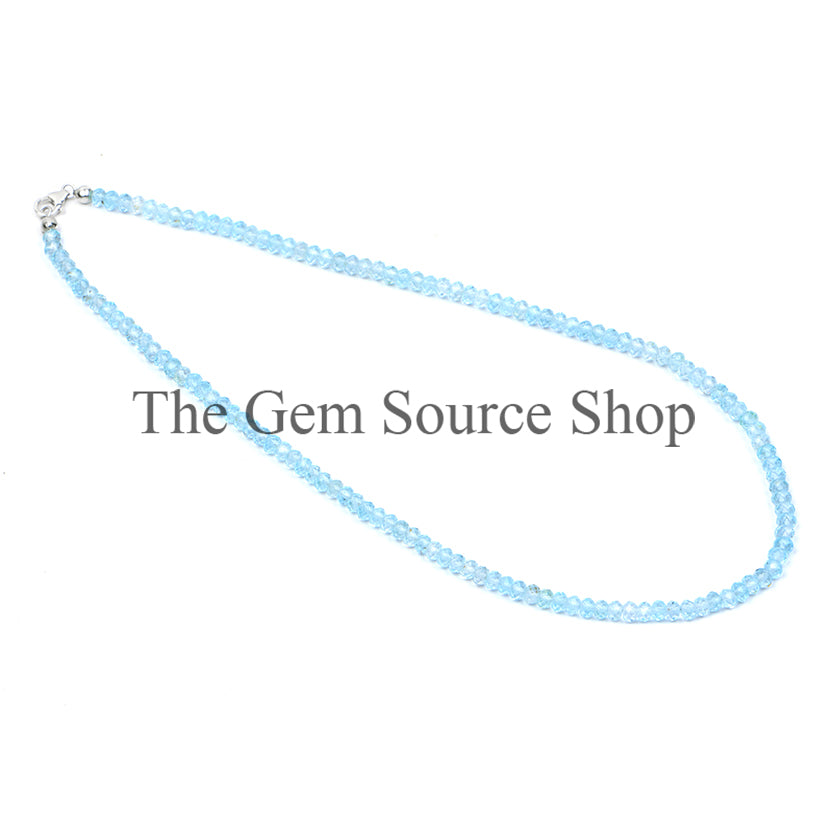 Sky Blue Topaz Faceted Rondelle Shape Beaded Necklace TGS-2380