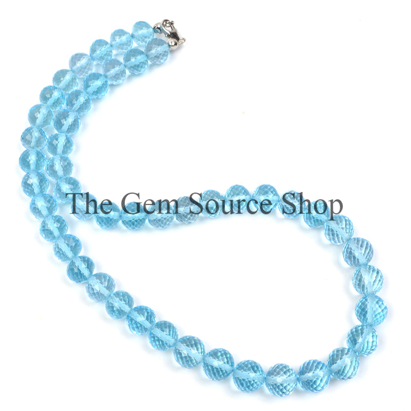 Swiss Blue Topaz Faceted Round Shape Beaded Necklace TGS-2381