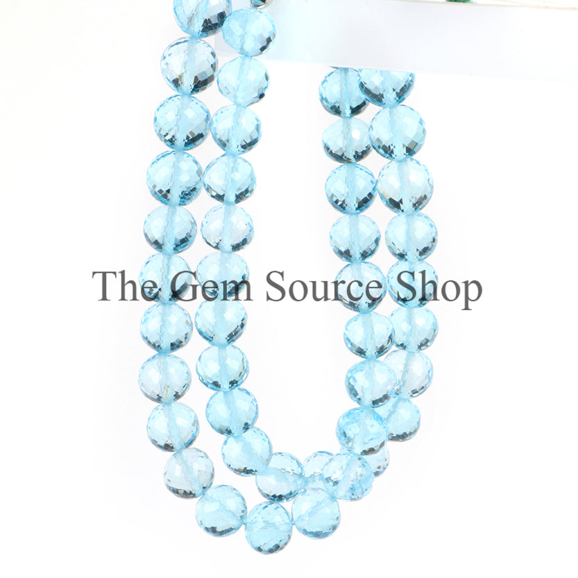 Swiss Blue Topaz Faceted Round Shape Beaded Necklace TGS-2381