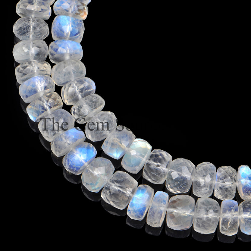 Natural Rainbow Moonstone Faceted Rondelle Beaded Necklace TGS-2391