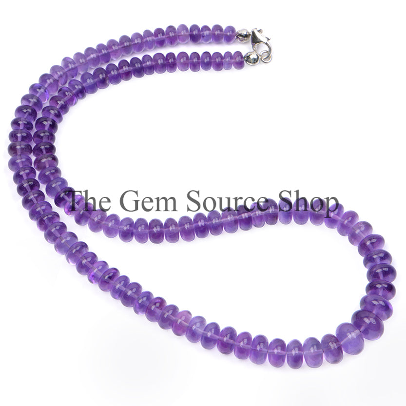 Natural Amethyst Smooth Rondelle Shape Beaded Necklace TGS-2394