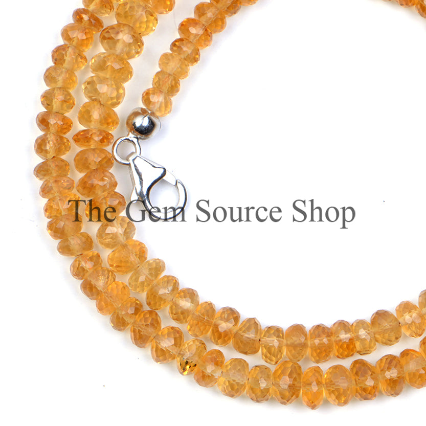Natural Citrine Faceted Rondelle Shape Beaded Necklace TGS-2396