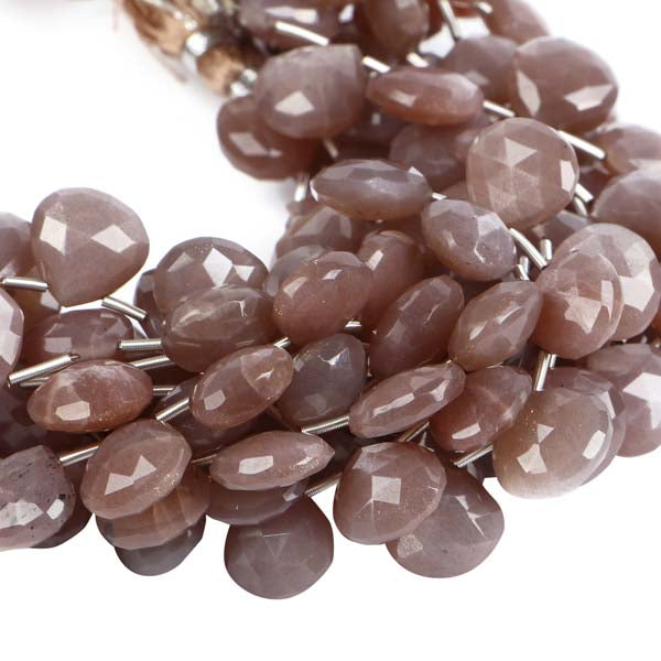 Chocolate Moonstone Beads, Moonstone Faceted Beads, Moonstone Heart Shape Beads, Side Drill
