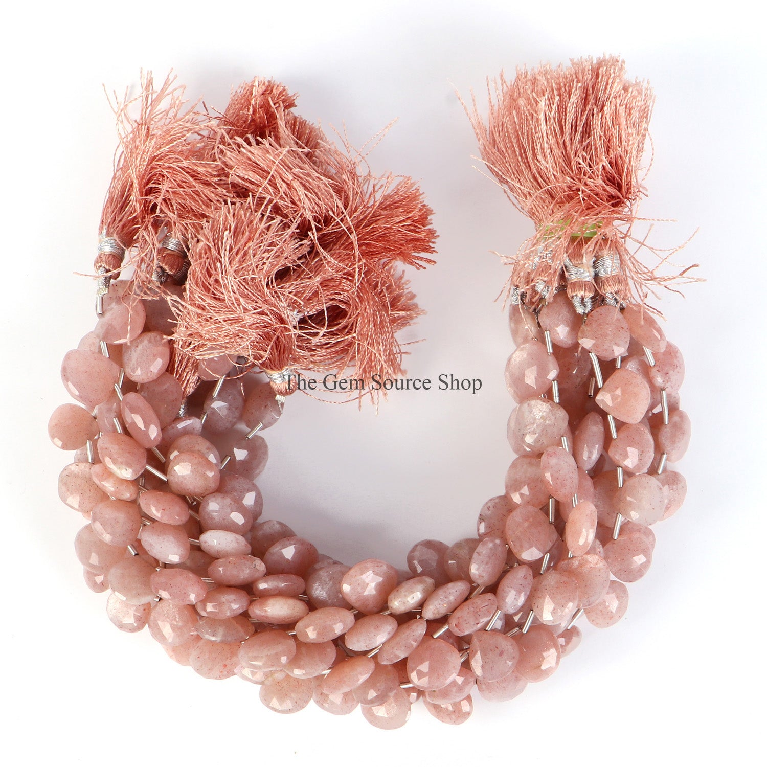 11-12mm Peach Moonstone Faceted Loose Gemstone Heart Beads, TGS-2679