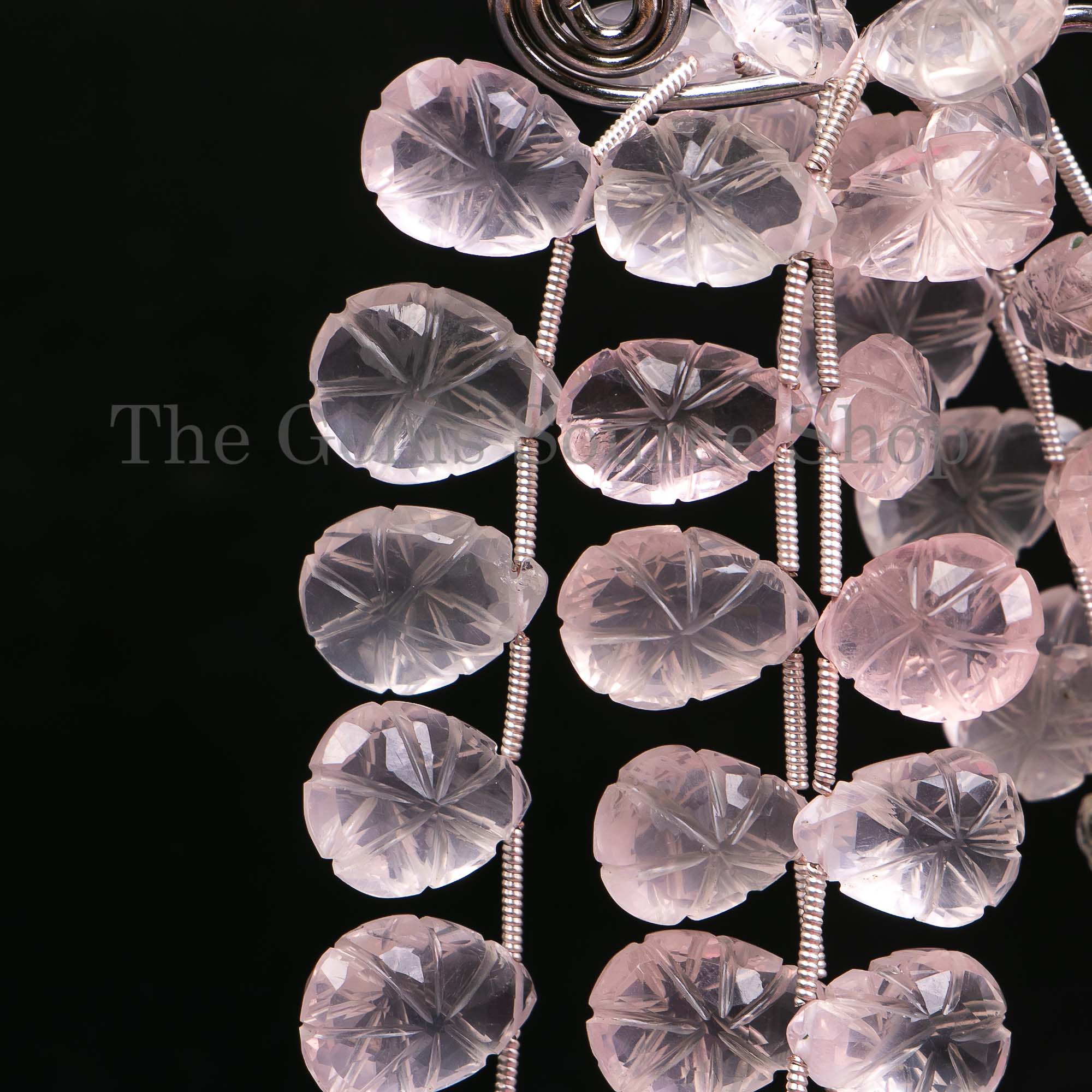 Extremely Rare Flower Carving Rose Quartz Pear Shape Beads, Rose Quartz Carving Beads