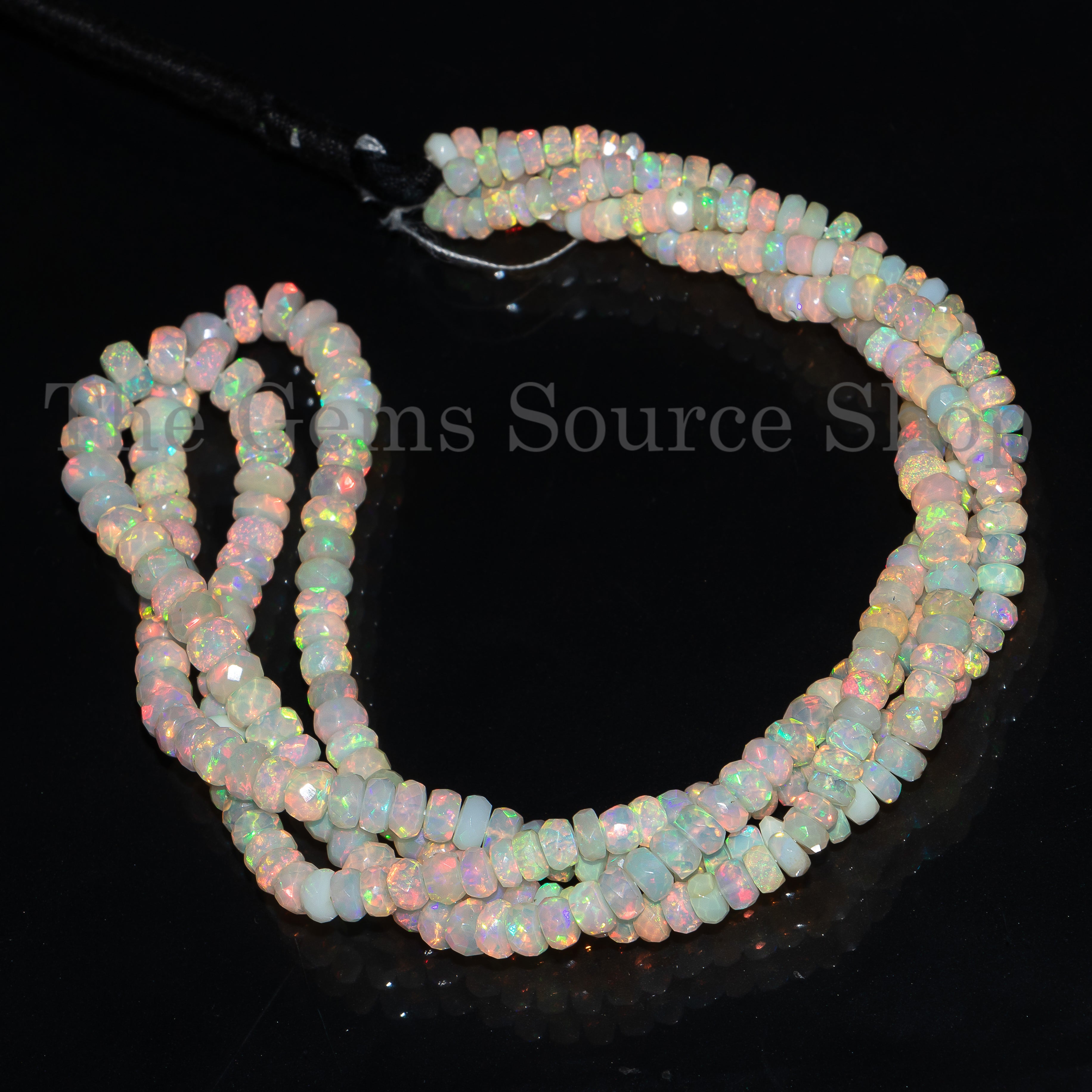 Ethiopian Opal Faceted Rondelle Shape Beads, Fire Opal Gemstone For Jewelry Making, Natural Gemstone Beads