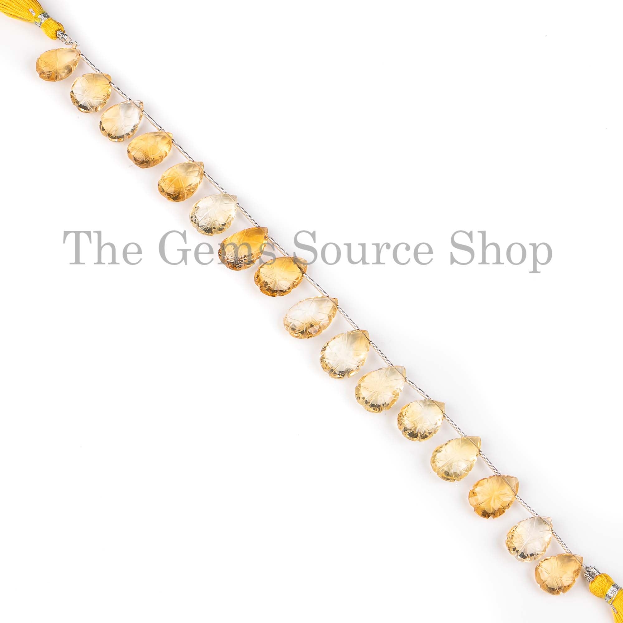 Citrine Flower Carving Pear Beads, Citrine Beads, Flower Cut Carving Beads