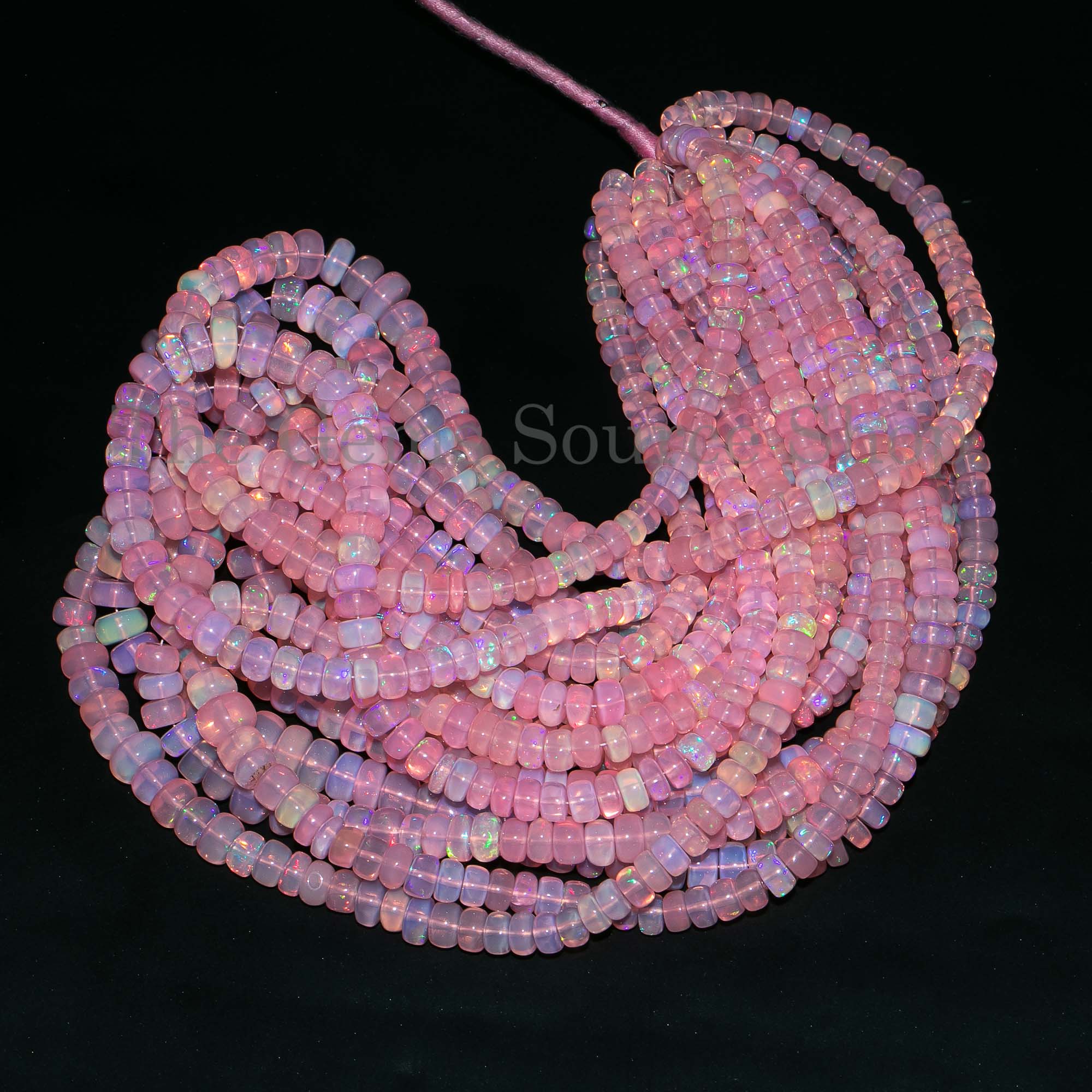 5-7mm Pink Ethiopian Opal Plain Rondelle Beads, Ethiopian Opal Beads