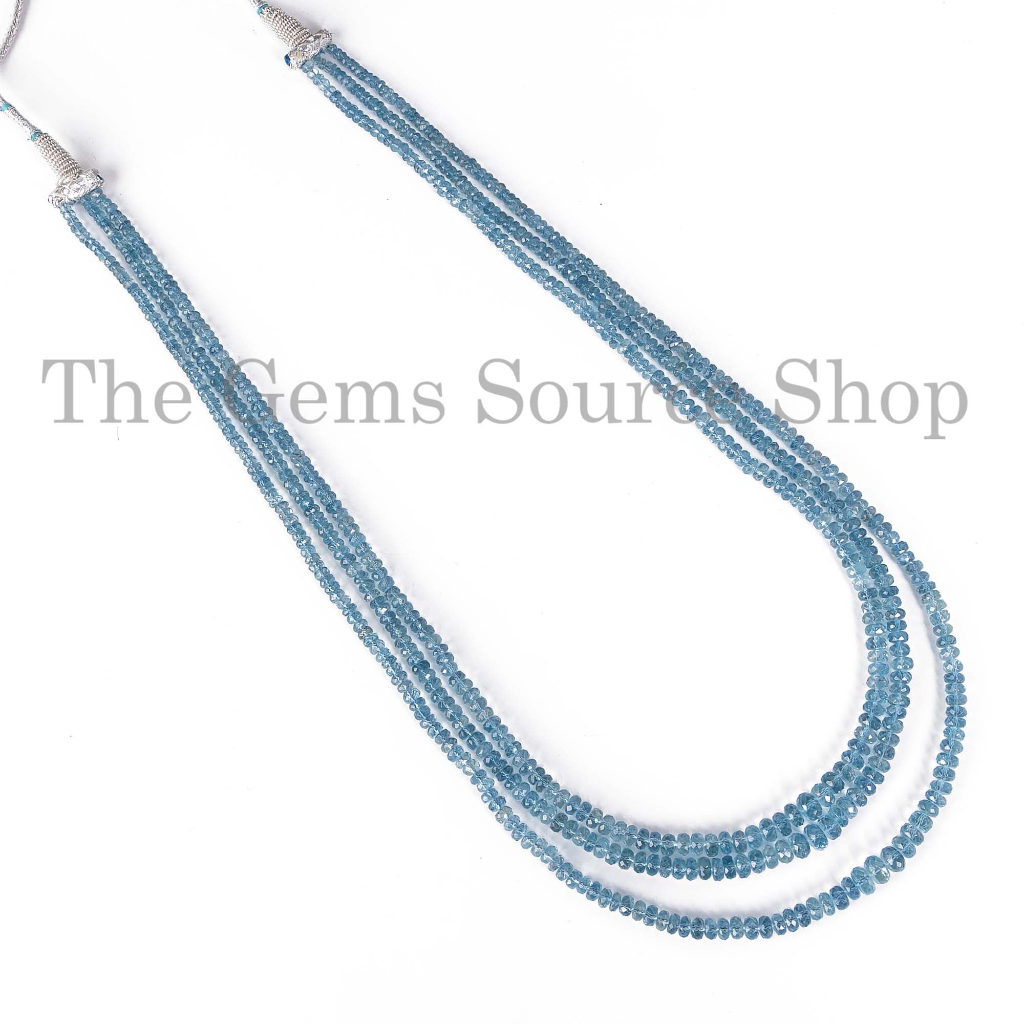 Santa Maria Aquamarine Beads Necklace, Aquamarine Faceted Rondelle Beads Necklace, Beaded Jewelry