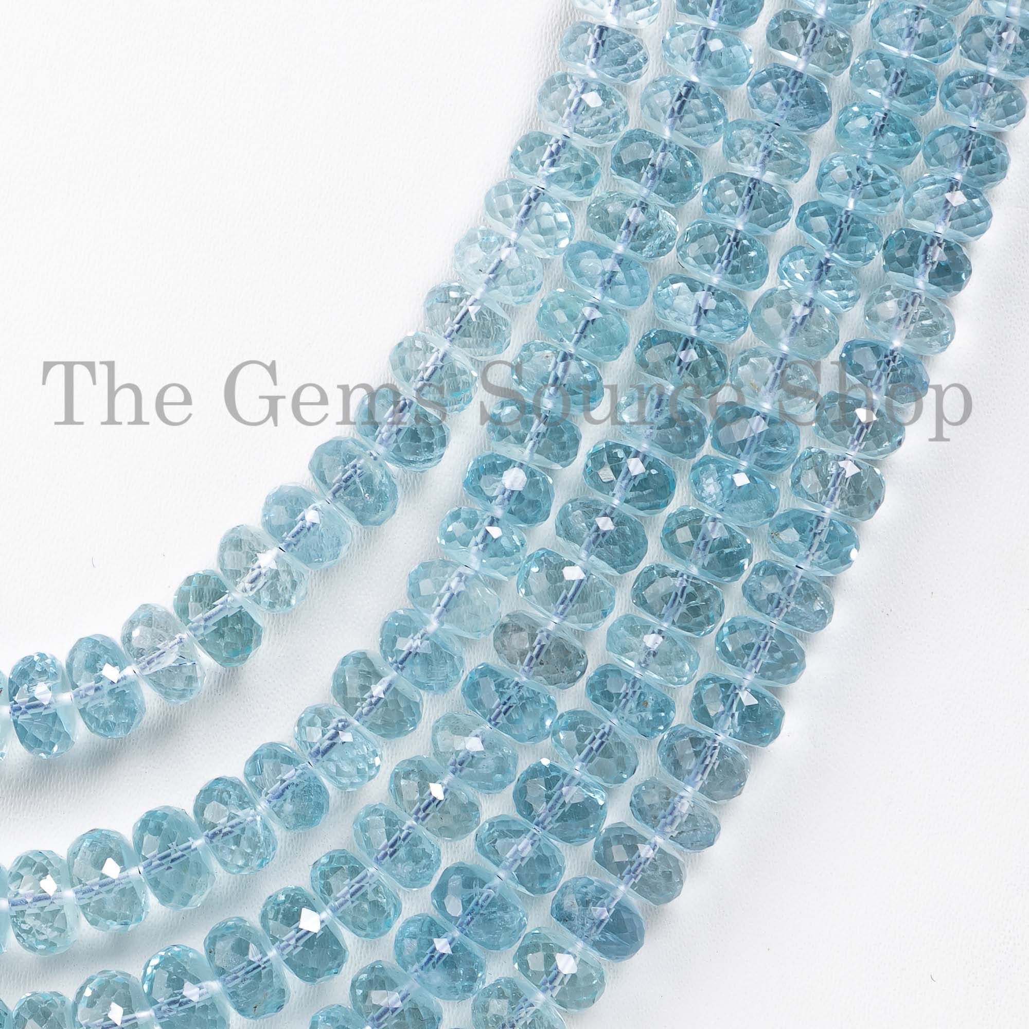 Natural Aquamarine Beads Necklace, Faceted Beads Necklace, Aquamarine Rondelle Beads Necklace