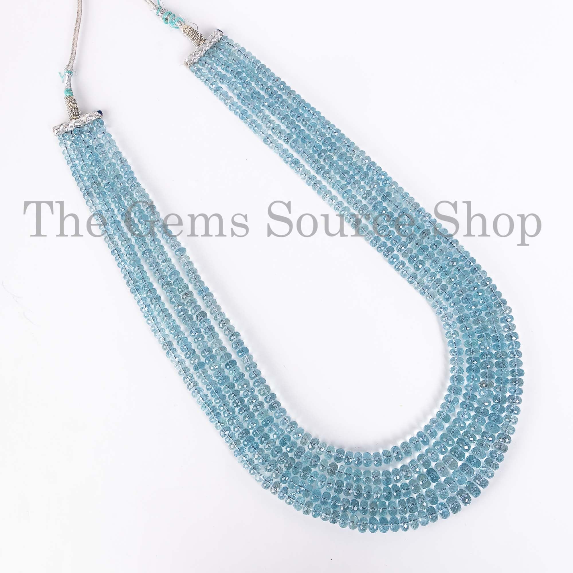 Natural Aquamarine Beads Necklace, Faceted Beads Necklace, Aquamarine Rondelle Beads Necklace