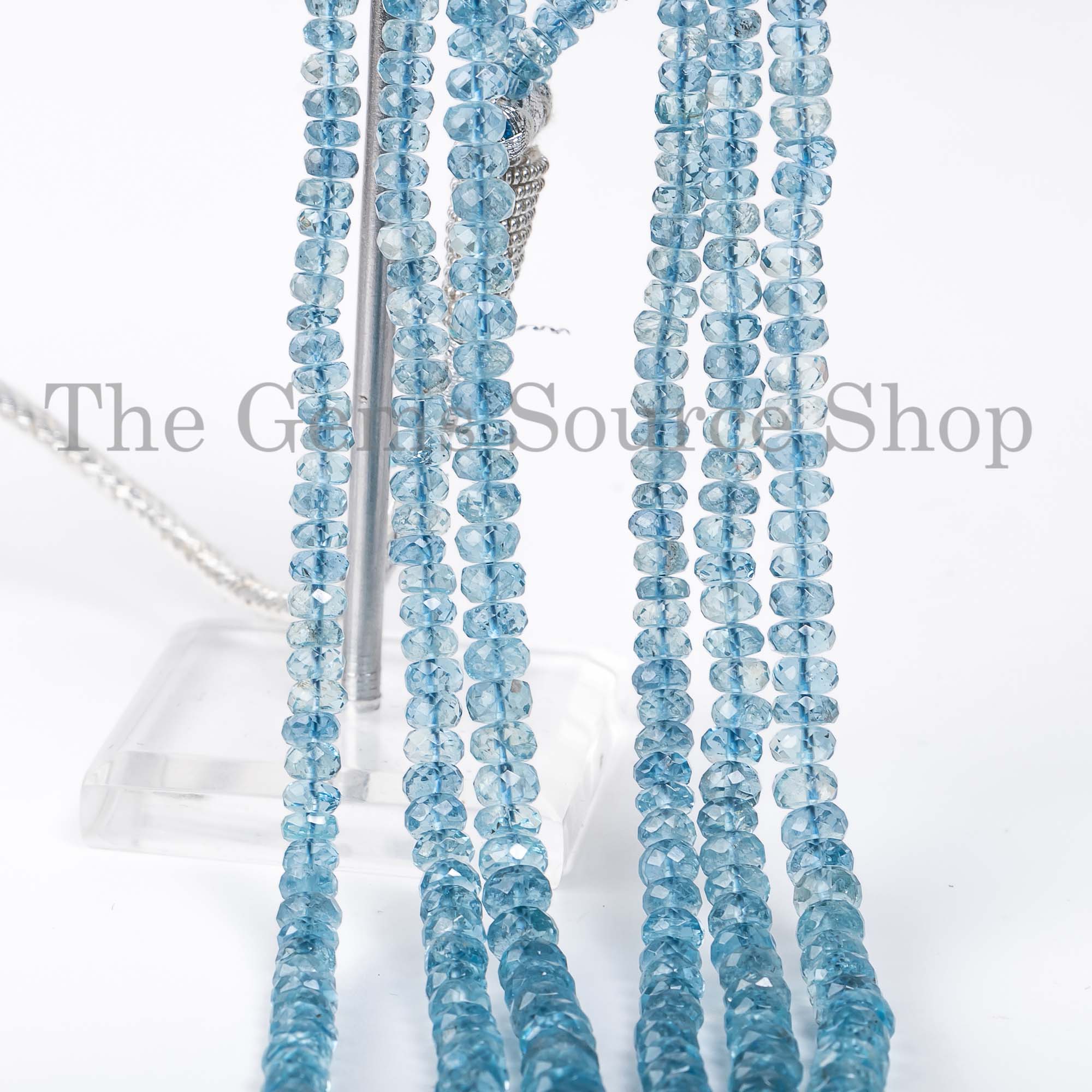 Santa Maria Aquamarine Beads Necklace, Aquamarine Faceted Rondelle Beads Necklace, Beaded Jewelry