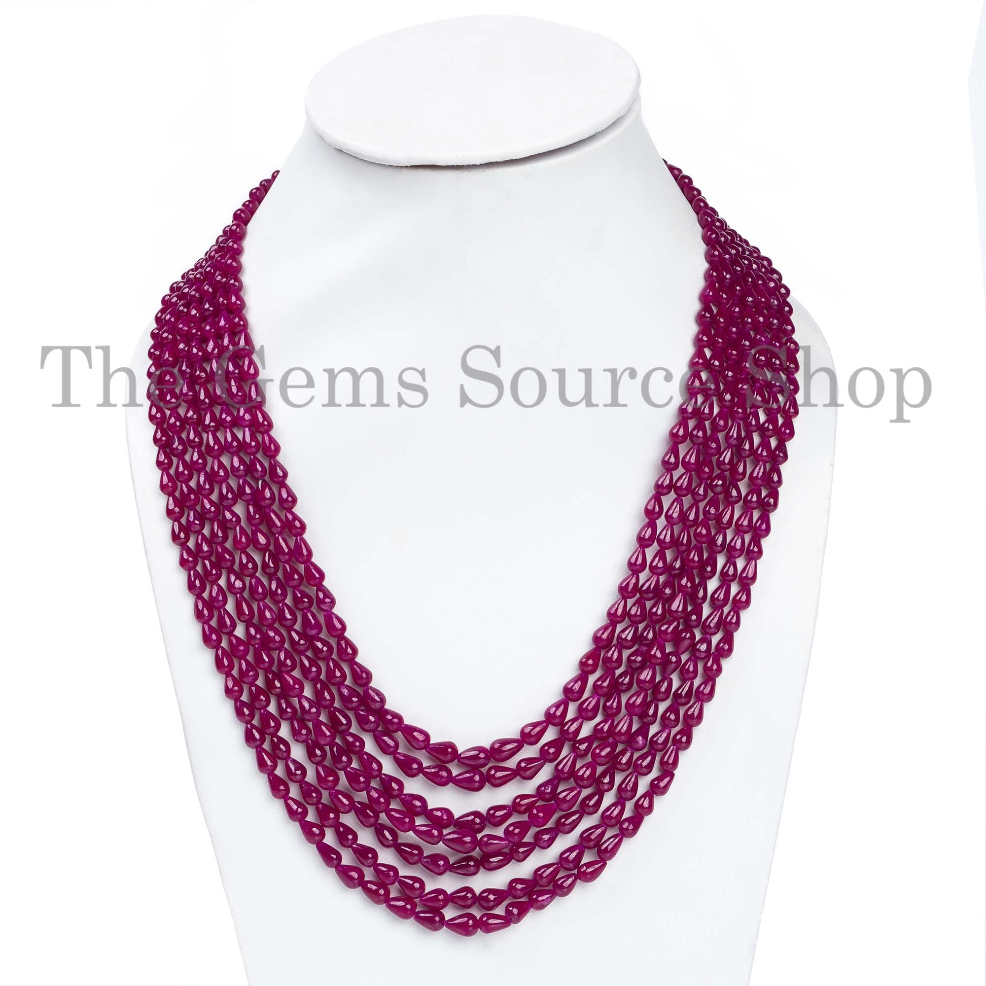 Natural Ruby Smooth Necklace, Gemstone Necklace, 4x5-6.5x9.5mm Tear Drop Beads, Birthstone Necklace, Beaded Necklace