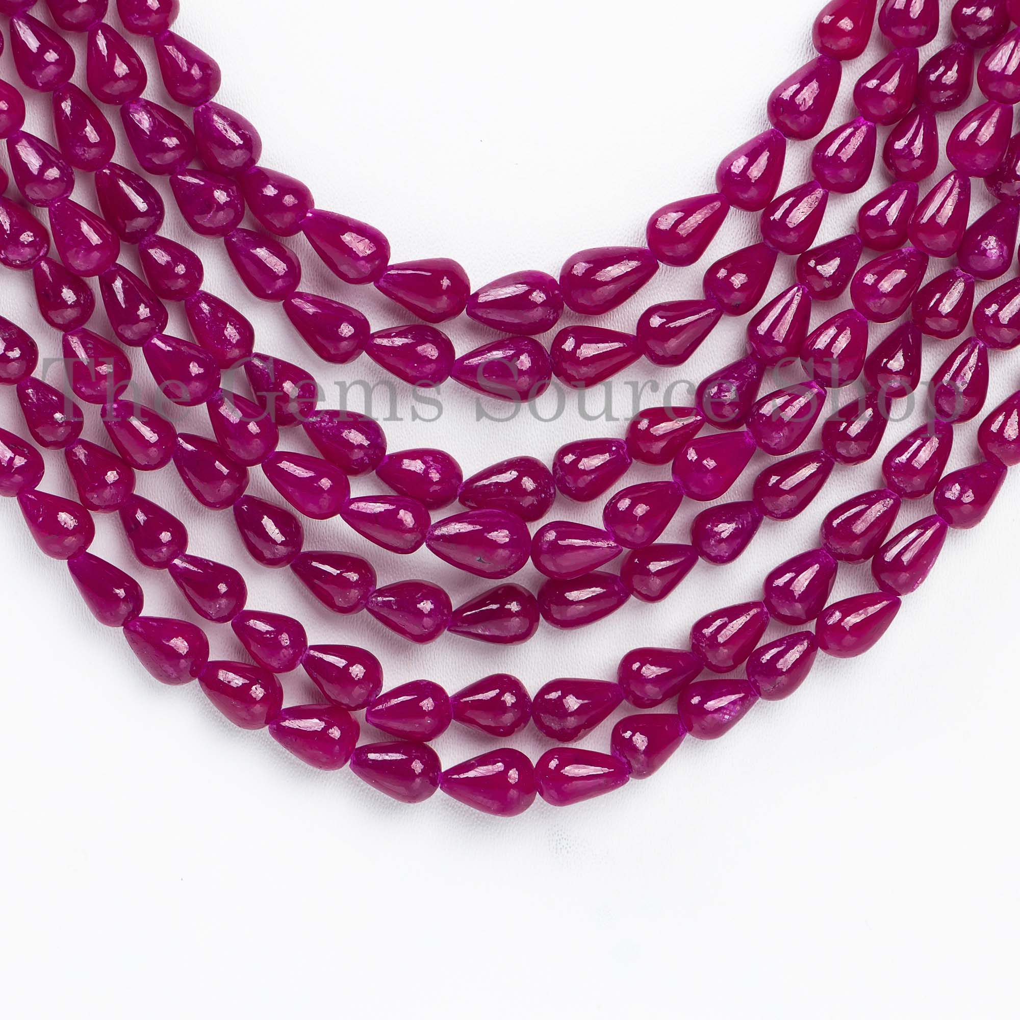 Natural Ruby Smooth Necklace, Gemstone Necklace, 4x5-6.5x9.5mm Tear Drop Beads, Birthstone Necklace, Beaded Necklace