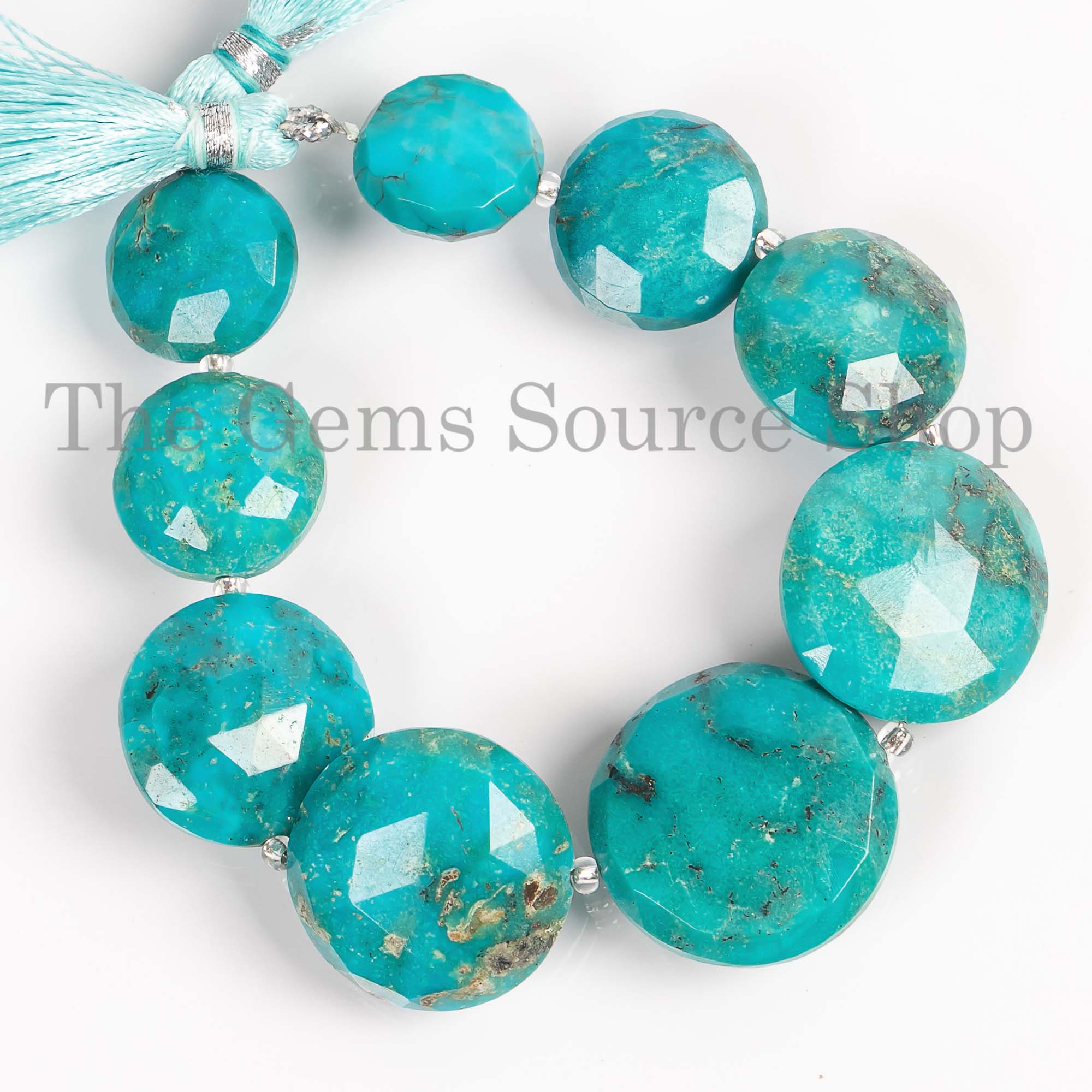 13-21mm Arizona Turquoise Round Coin Faceted Beads Gemstone, TGS-4393