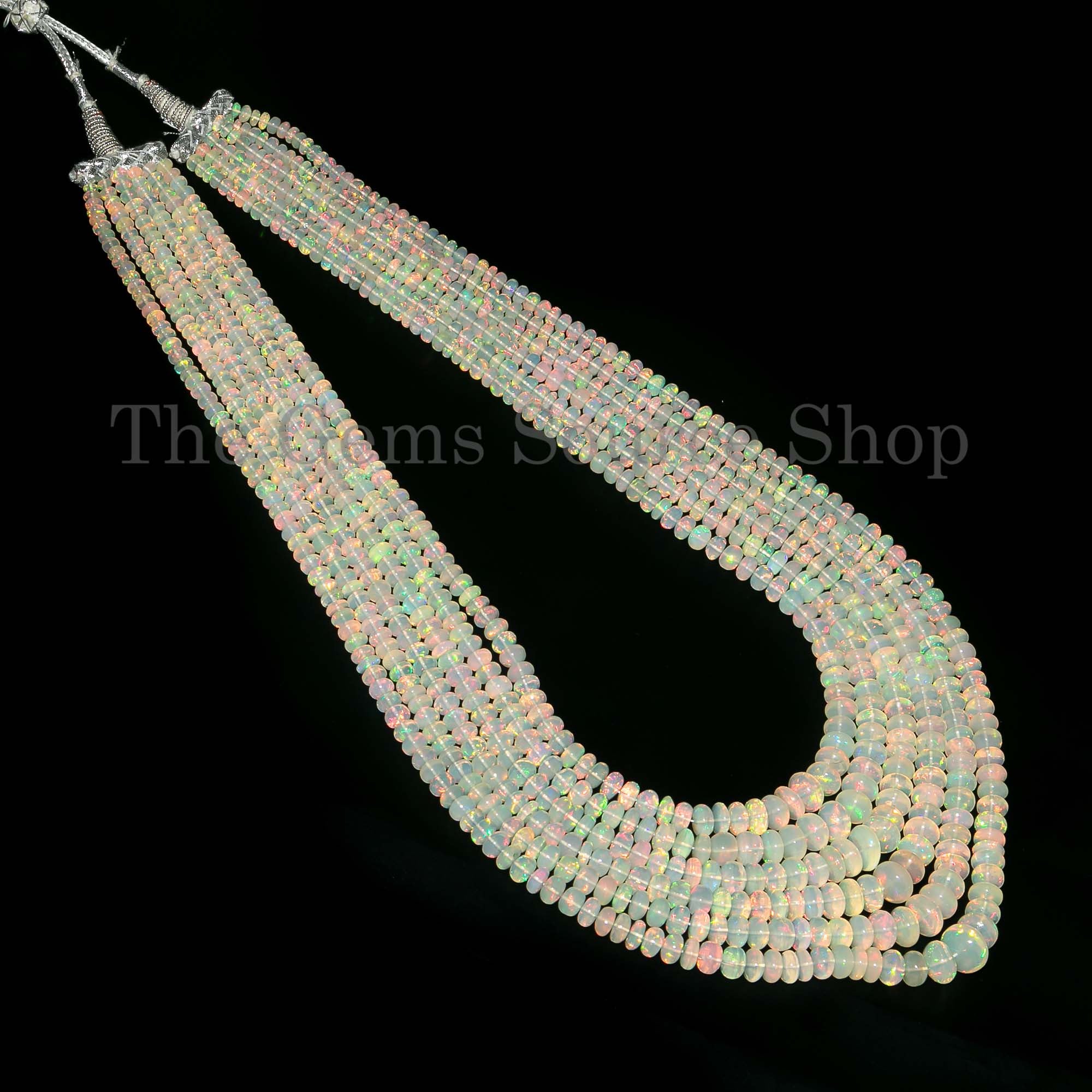 Natural Ethiopian Opal 6 Lines Necklace Set, Smooth Rondelle Beads Necklace, Ethiopian Opal Necklace