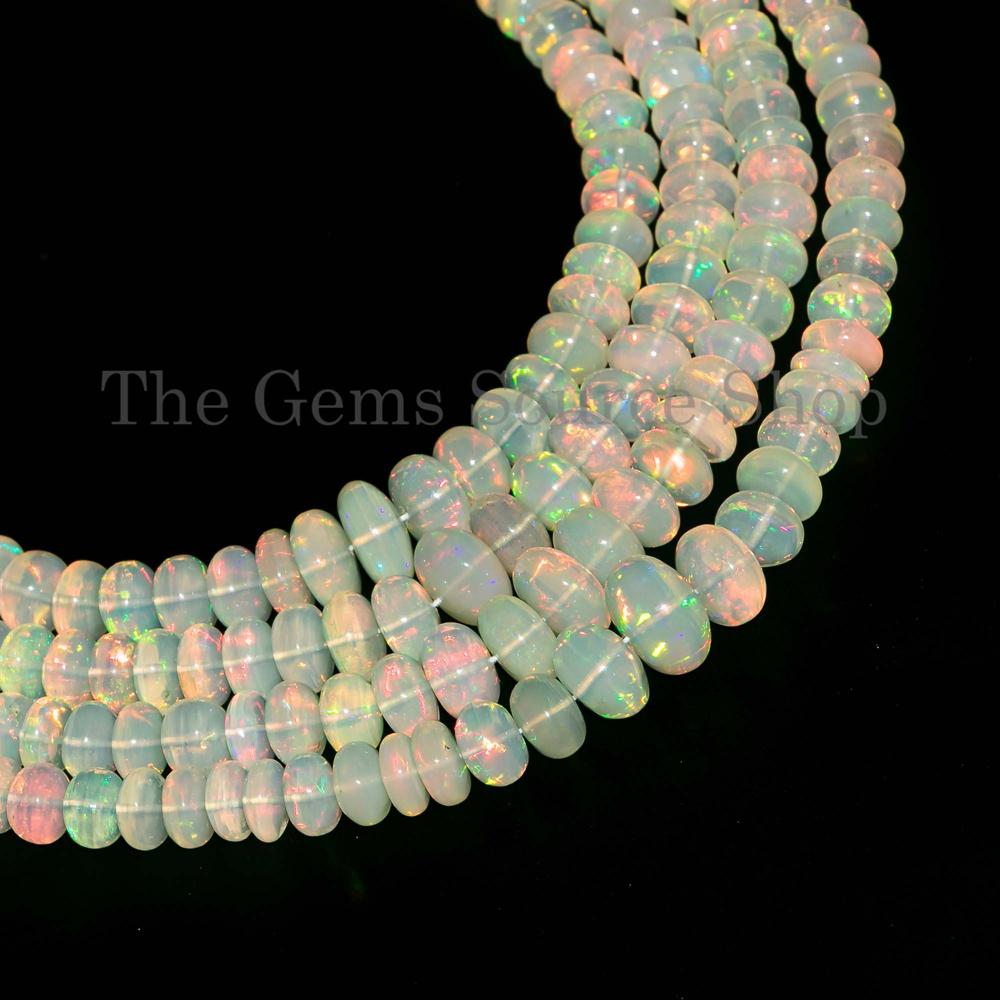 Natural Ethiopian Opal 6 Lines Necklace Set, Smooth Rondelle Beads Necklace, Ethiopian Opal Necklace