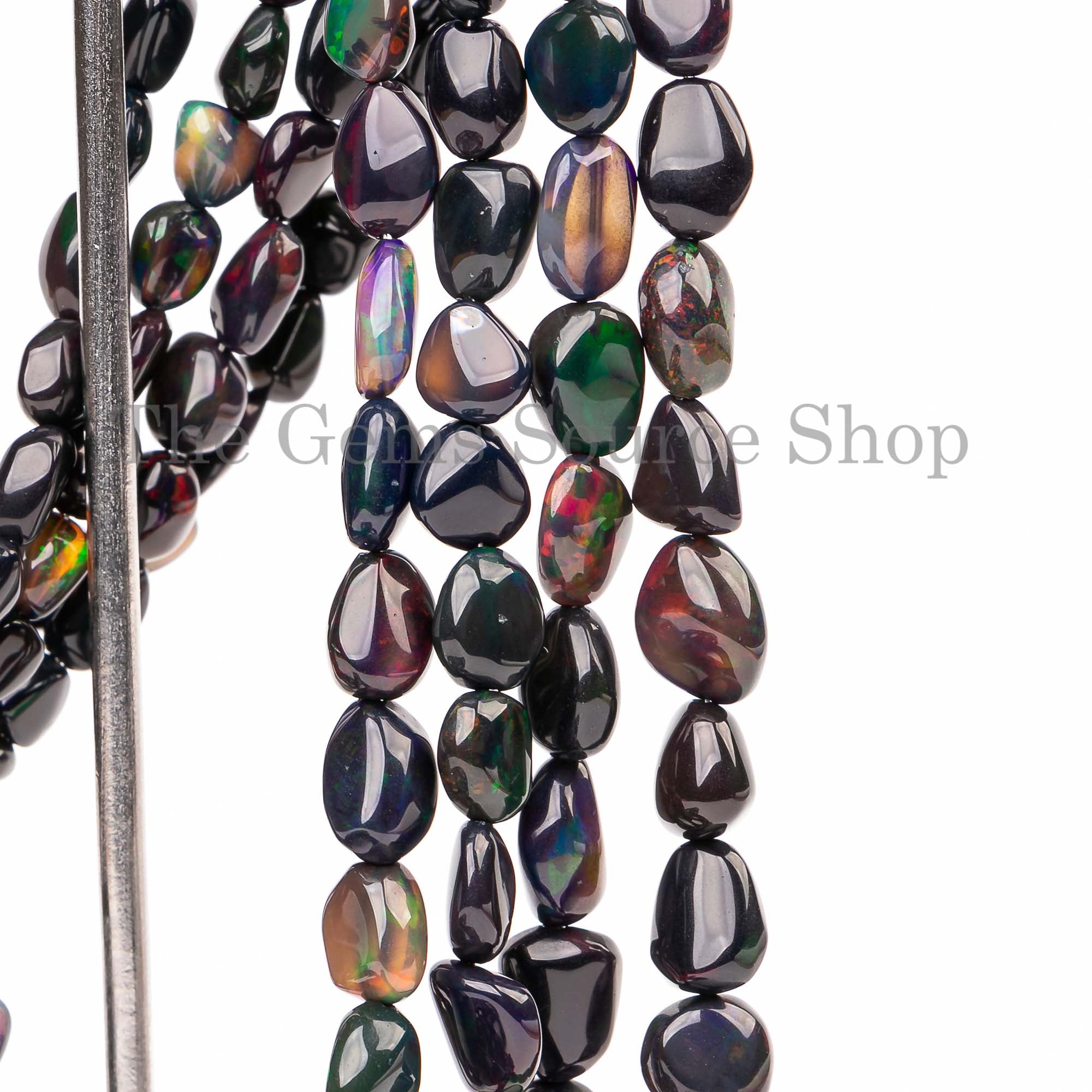 Black Ethiopian Opal Smooth Nuggets Gemstone Beads Strand for Jewelry 5x6.5-8.5x11mm-16"