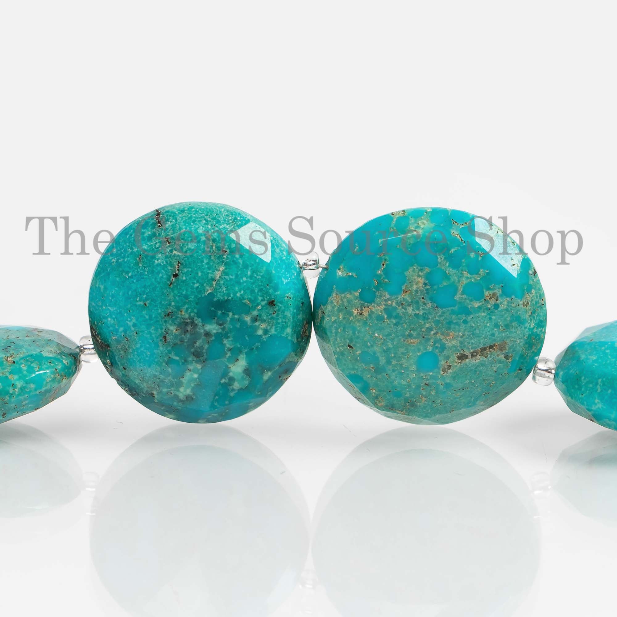 Arizona Turquoise Coin Briolette, 15-21mm Turquoise Round Coin Beads, Turquoise Faceted Beads, Coin Beads, Wholesale Beads Jewelry