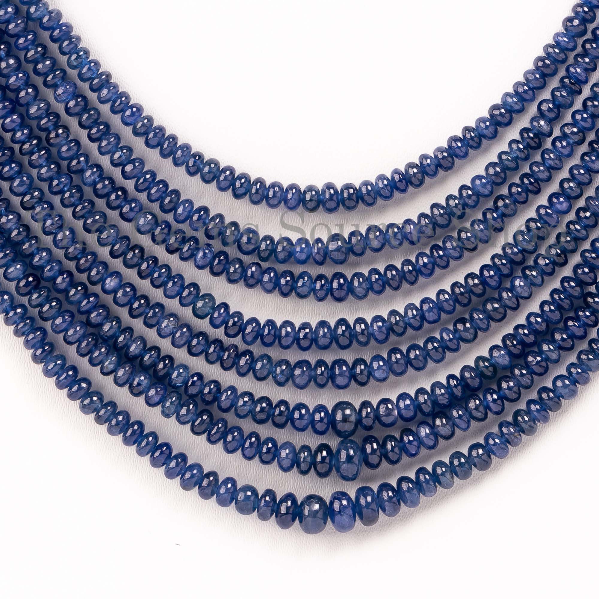 AAA Quality Burmese Blue sapphire Beads Necklace,Blue Sapphire Smooth Rondelle Beads Necklace