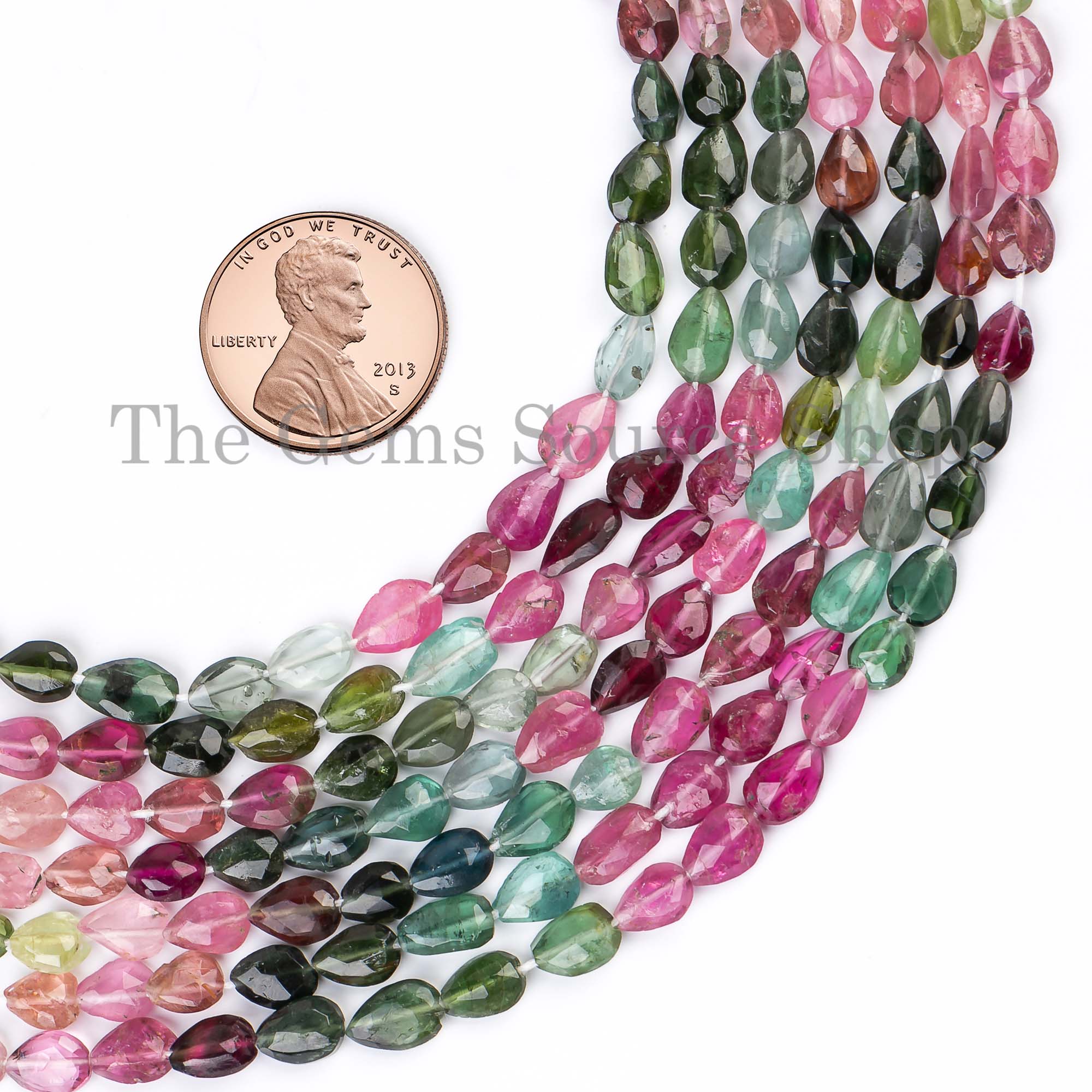 Multi Tourmaline Faceted Pear Shape Gemstone Craft Beads Strand for Jewelry 4.5x5-5x7mm-14"
