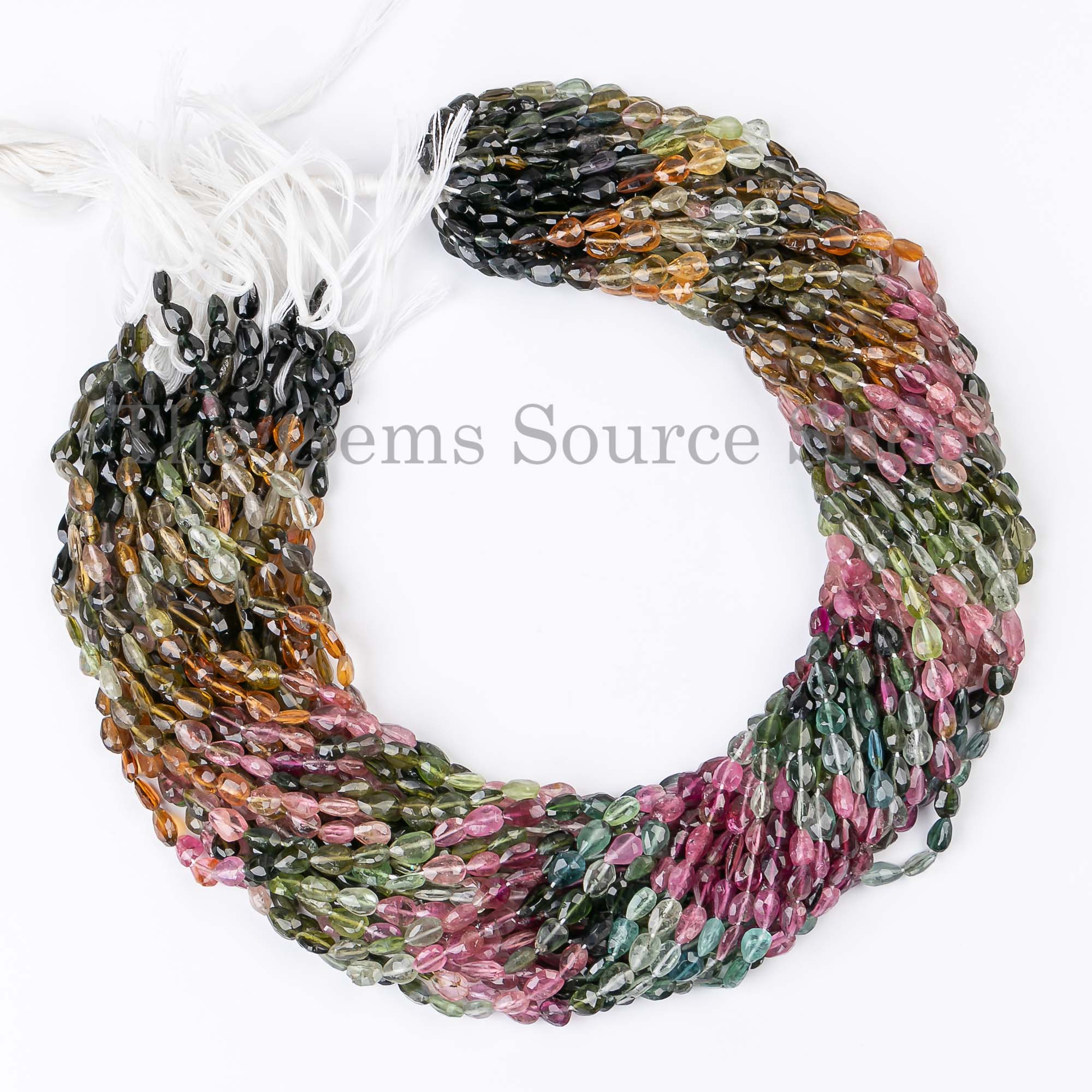 Multi Tourmaline Faceted Pear Shape Gemstone Craft Beads Strand for Jewelry 4.5x5-5x7mm-14"