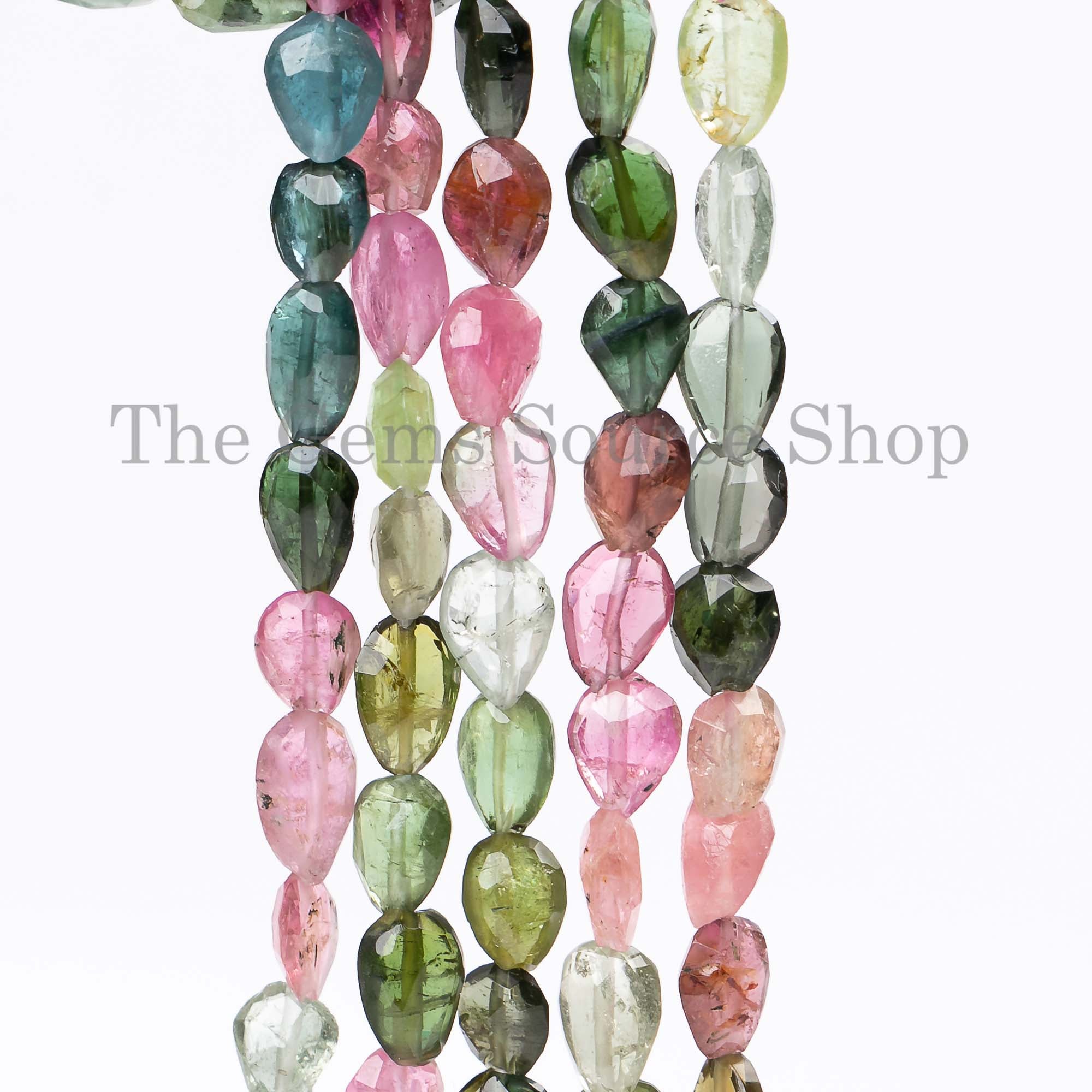 Multi Tourmaline Faceted Pear Shape Gemstone Craft Beads Strand for Jewelry 4.5x5-5x7mm-14"
