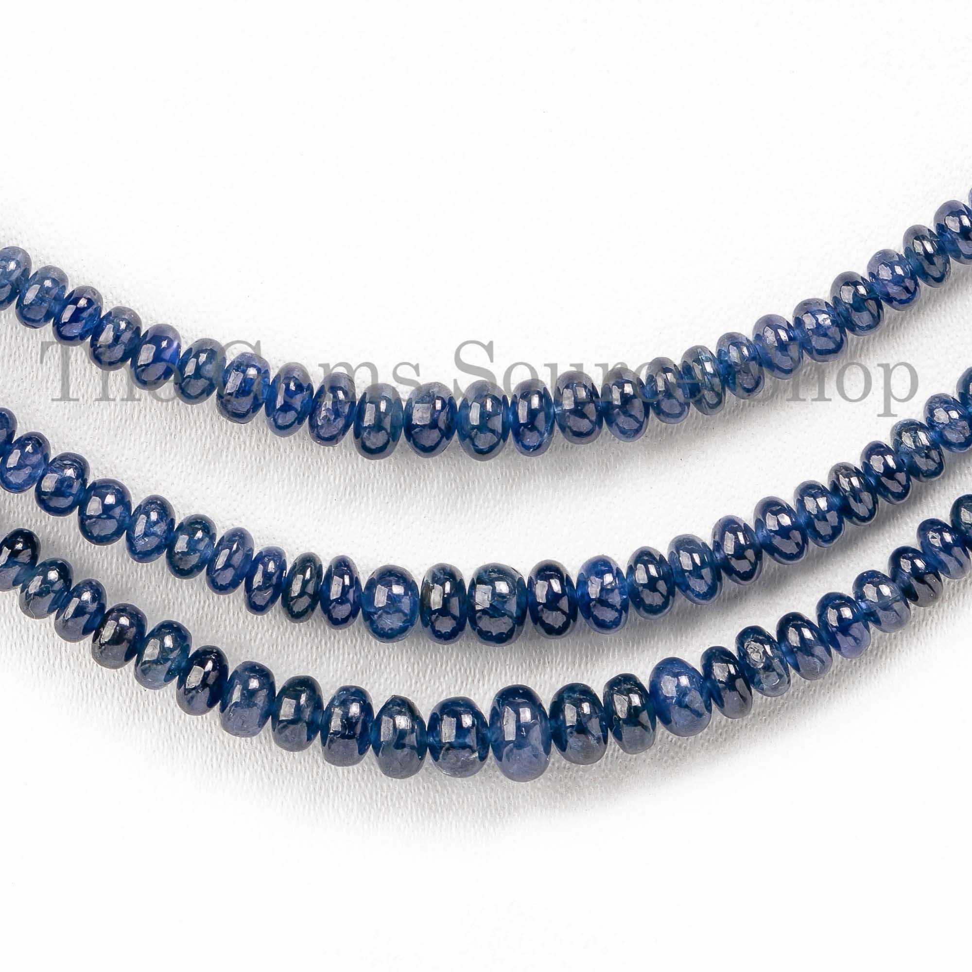 Burmese Blue Sapphire Rondelle Necklace, 3 Layered Sapphire Necklace, Natural Burma Sapphire Rondelle Beads