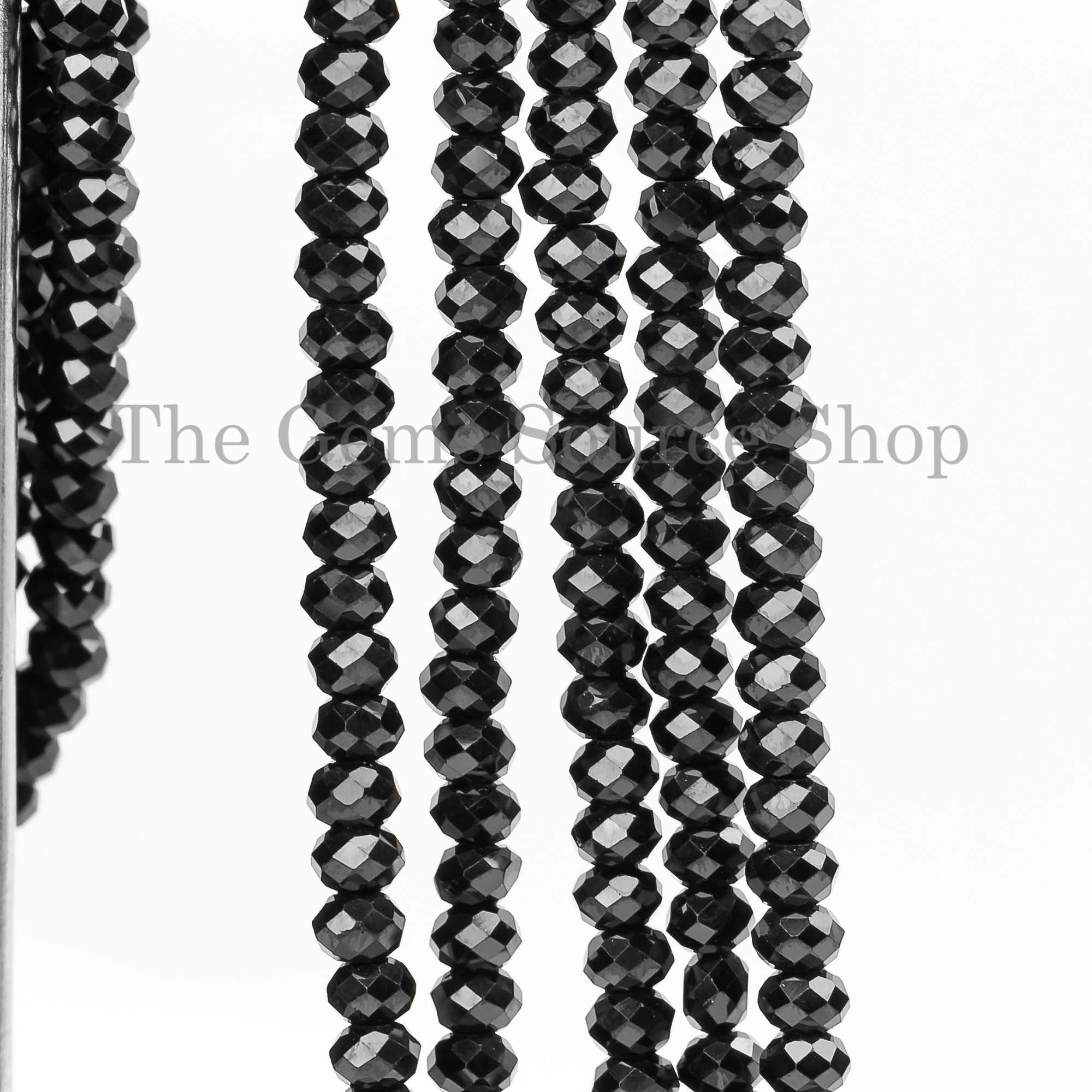 Black Spinel Beads, Black Spinel Faceted Beads, Black Spinel Rondelle Shape Beads, Wholesale Beads