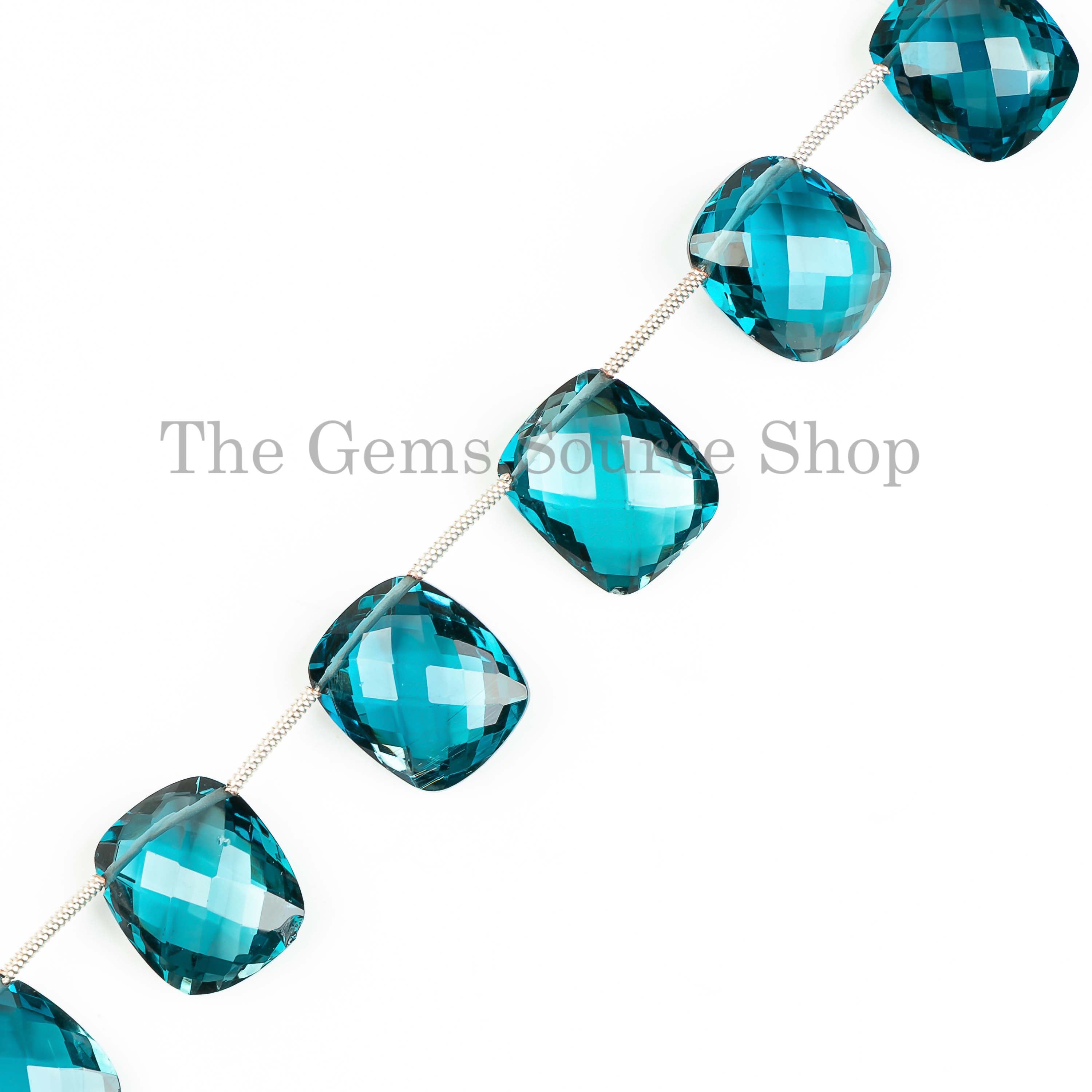Natural London Blue Topaz Faceted Cushion Shape Beads, Blue Topaz Gemstone Beads