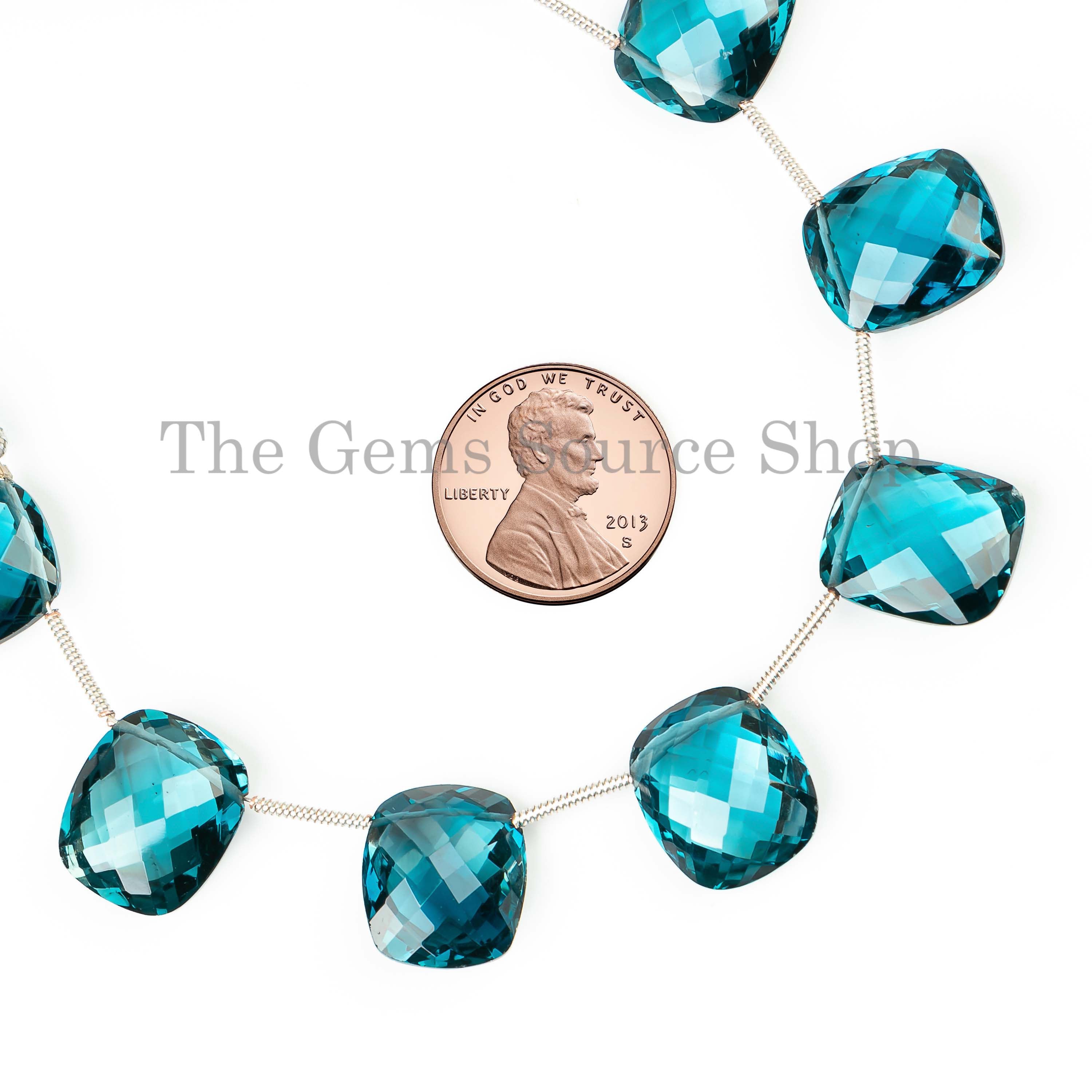 Natural London Blue Topaz Faceted Cushion Shape Beads, Blue Topaz Gemstone Beads