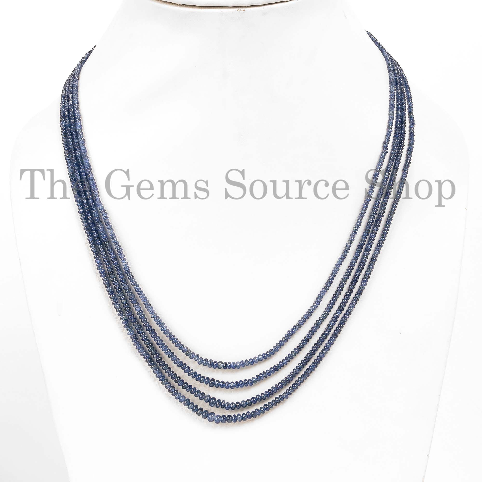 Natural Burmese Blue Sapphire Beads Necklace Smooth Rondelle Beads Necklace, Gemstone Jewelry