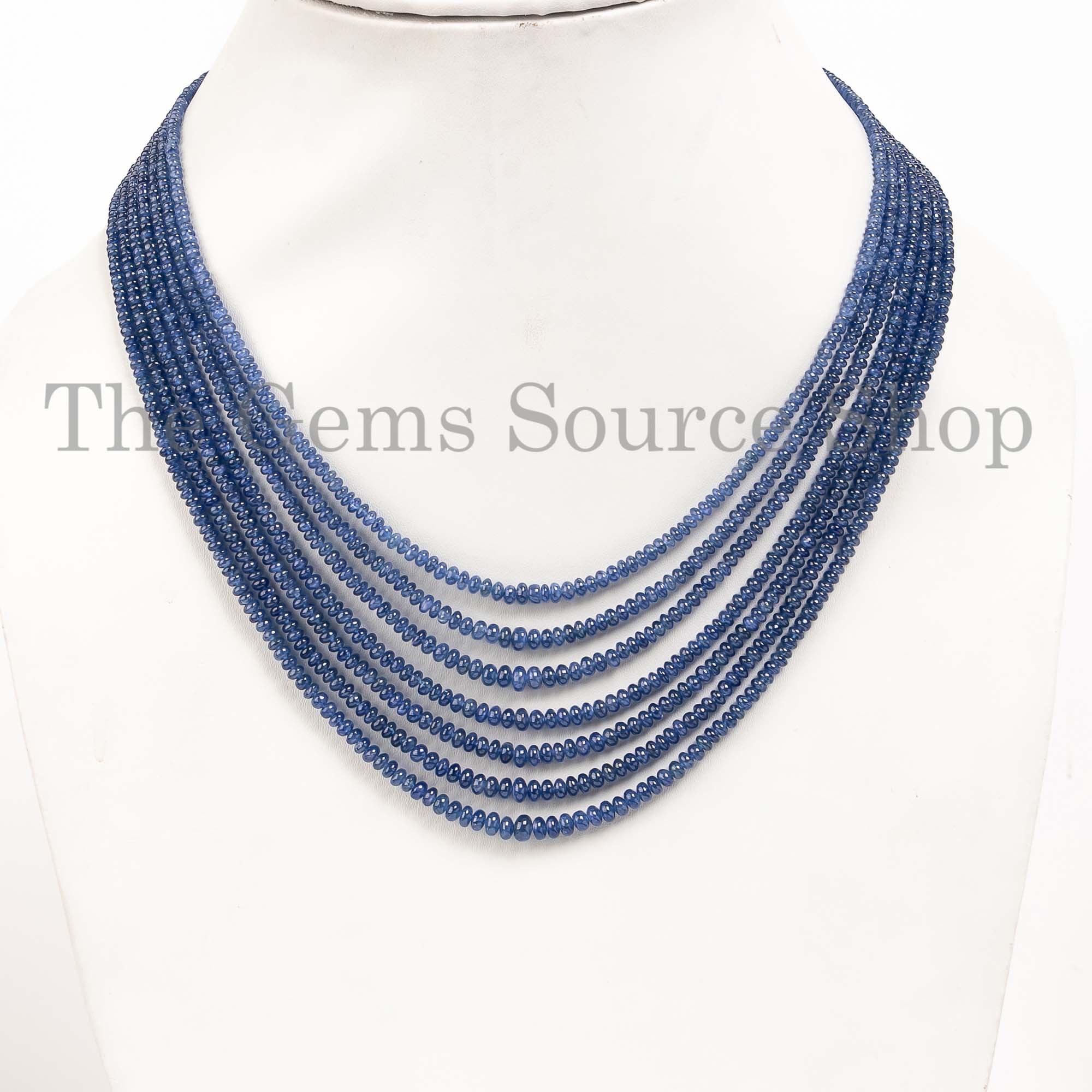 Blue Sapphire Burmese Beads Necklace, Blue Sapphire Smooth Rondelle Beads Necklace, Gemstone Jewelry