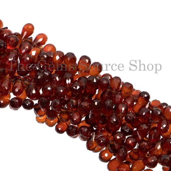 Natural Hessonite Garnet Faceted Drop Beads, Tear Drop Briolette Beads, Gemstone Beads