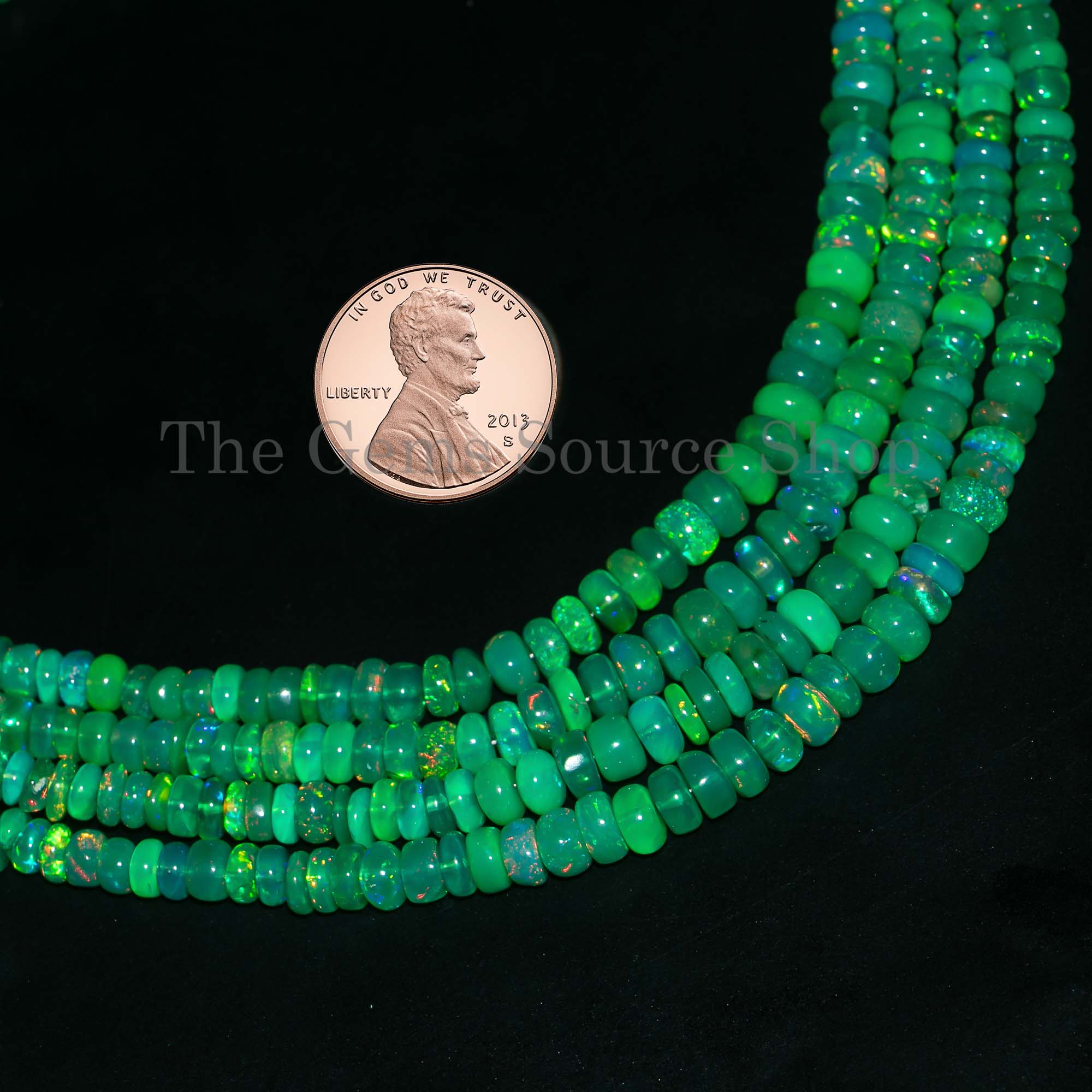 Rondelle Shape Smooth Green Dyed Ethiopian Opal Center Drilled 4-5mm Beads 16" Strand