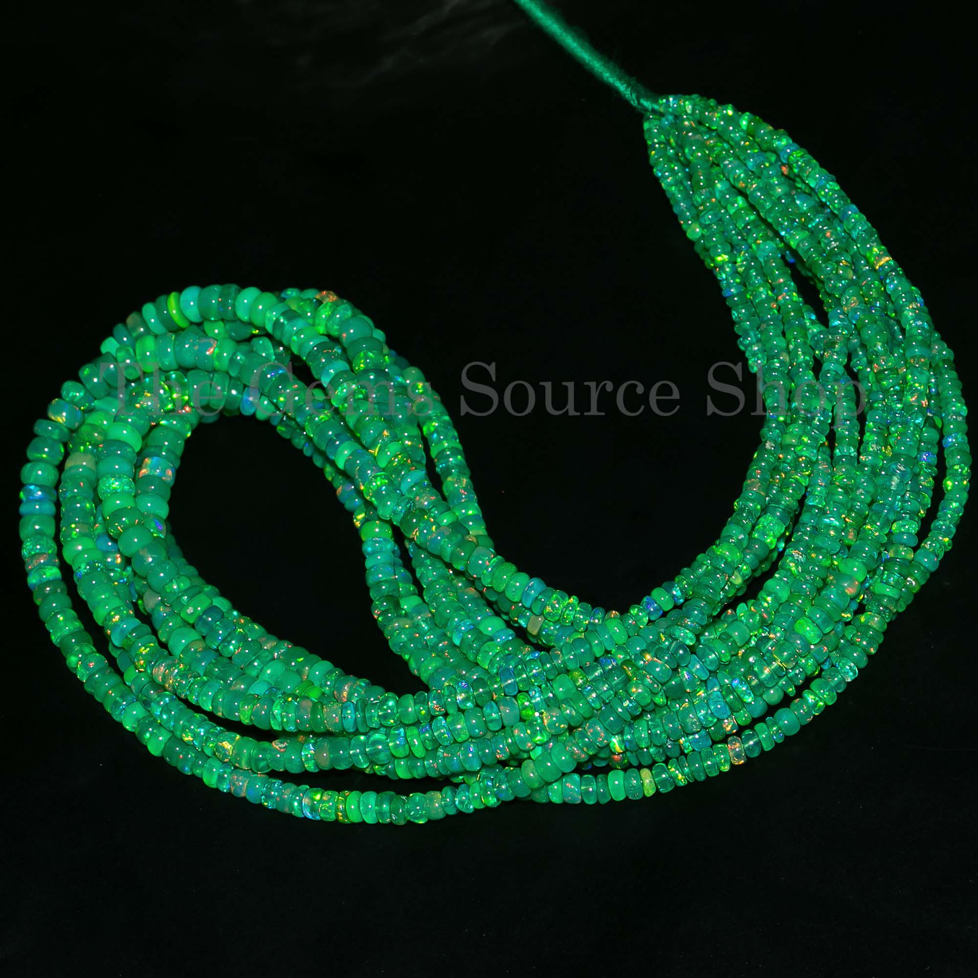 Green Ethiopian Opal Beads, Opal Smooth Rondelle Shape Beads, Plain Opal Beads