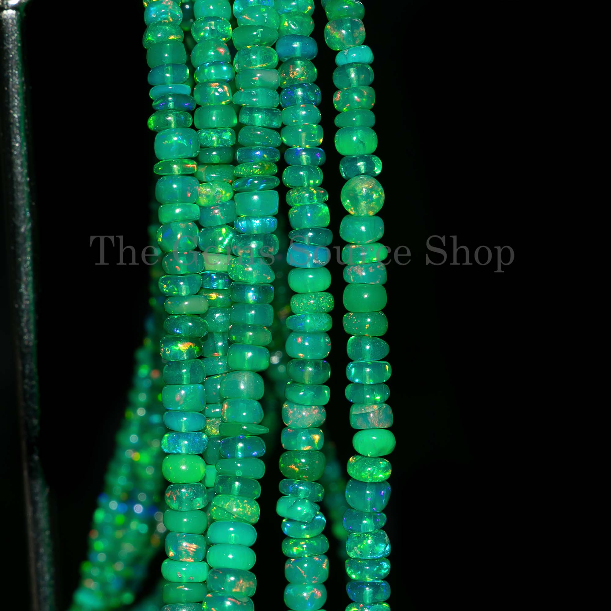 Green Ethiopian Opal Beads, Opal Smooth Rondelle Shape Beads, Plain Opal Beads