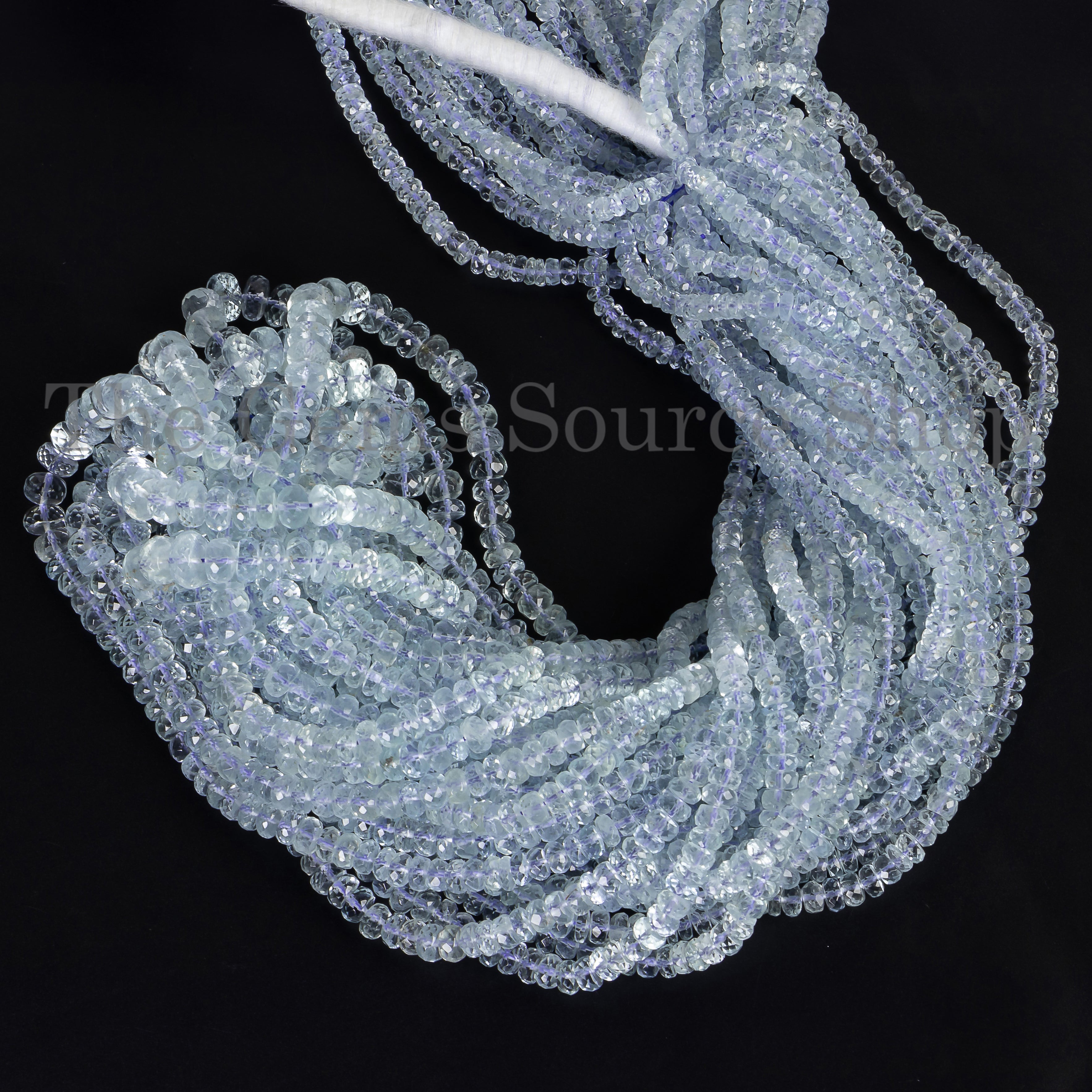 Natural Aquamarine Beads, Aquamarine Faceted Rondelle Beads