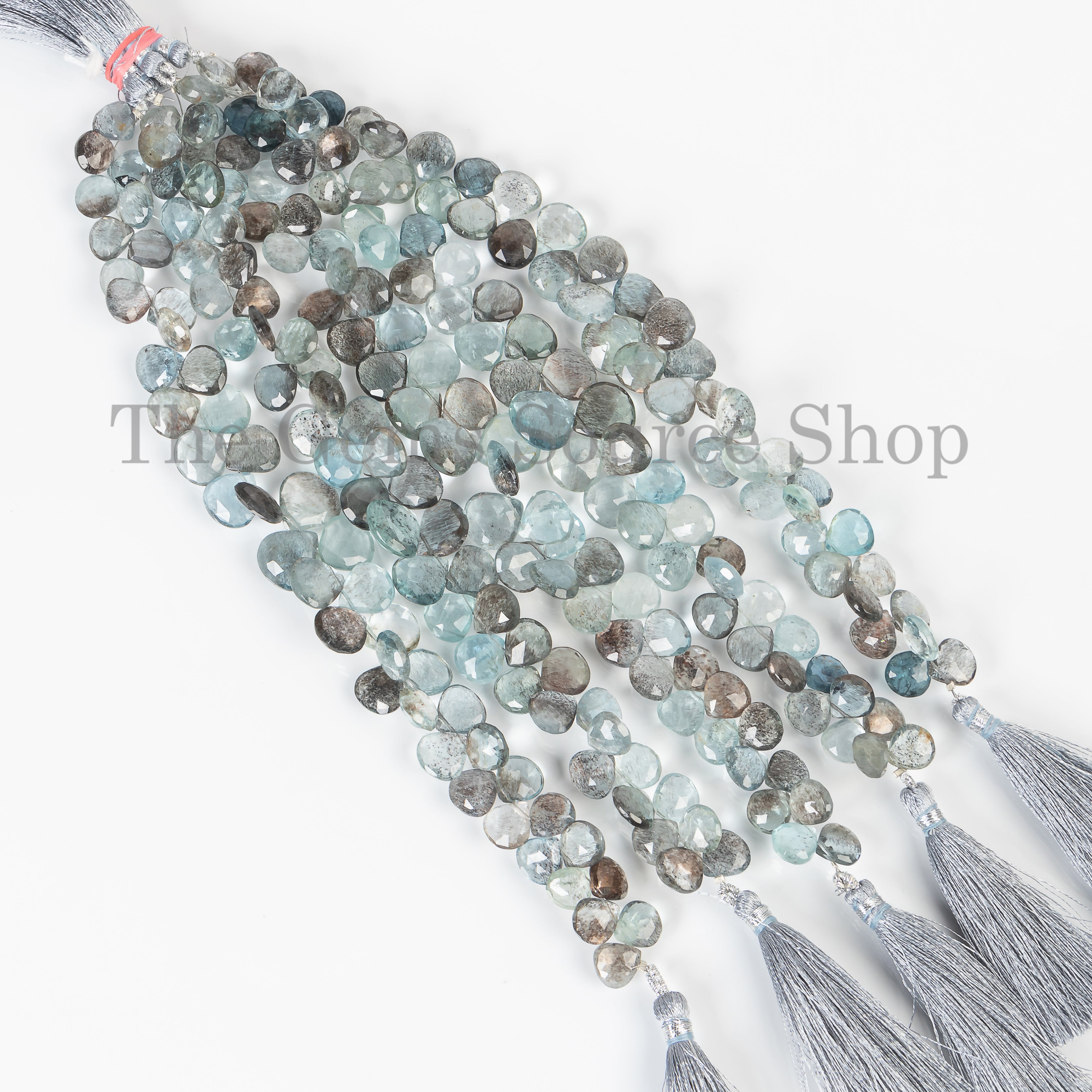 Natural Moss Aquamarine Gemstone Beads, 9-11 mm Aquamarine Faceted Heart Shape Beads