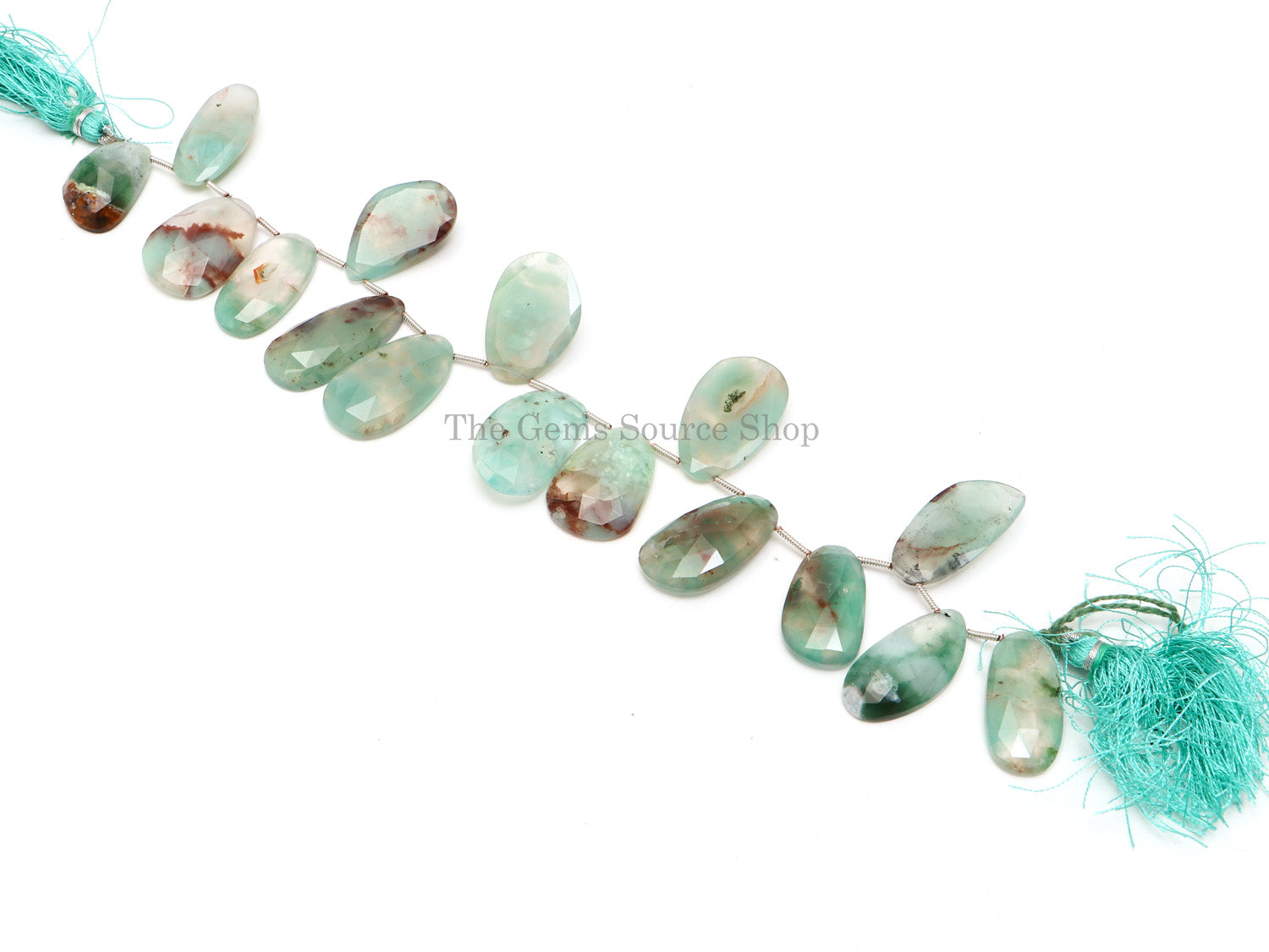 Aqua Chalcedony Flat Fancy Rose Cut Beads TGS-2275
