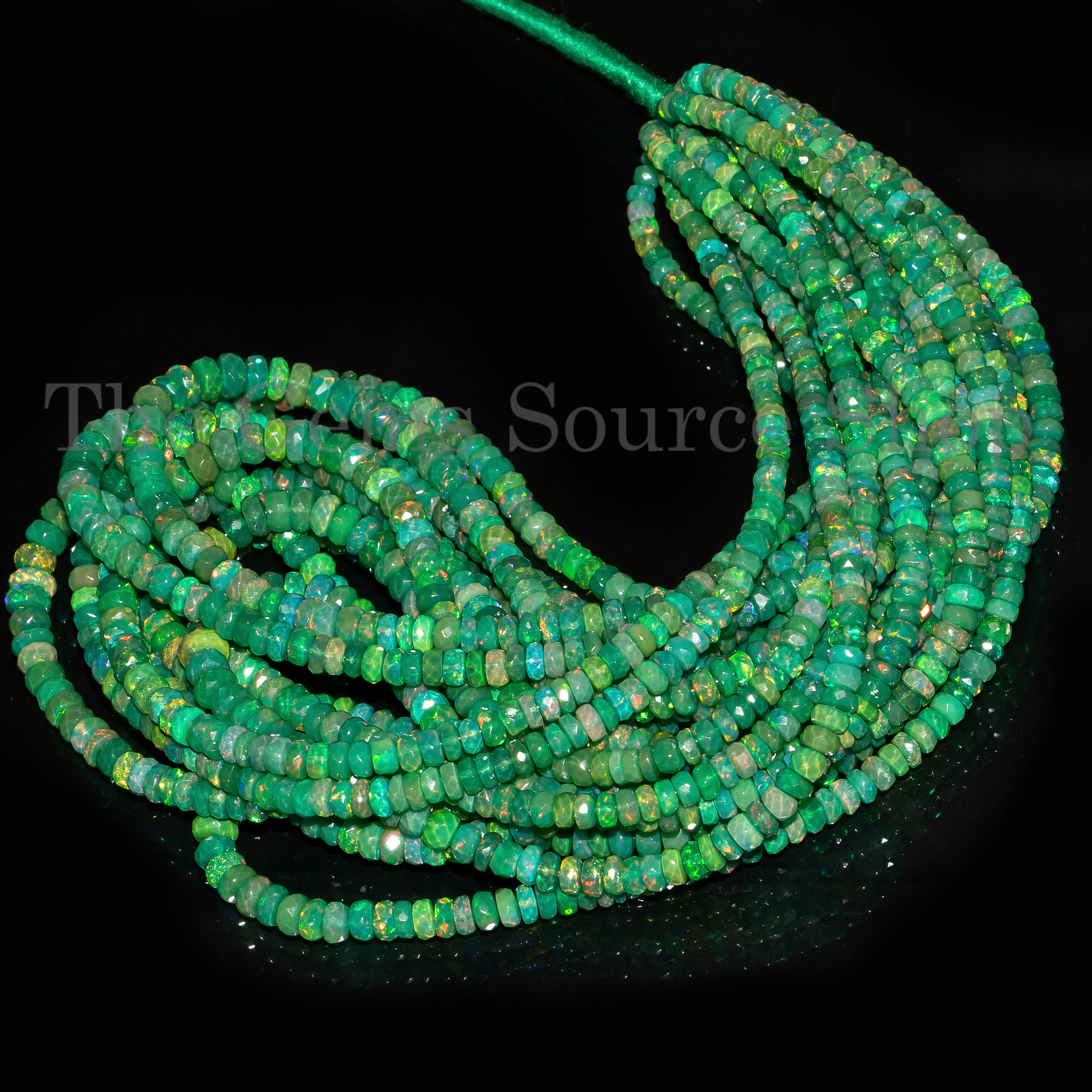 Green Opal Gemstone Beads, Opal Faceted Rondelle Beads