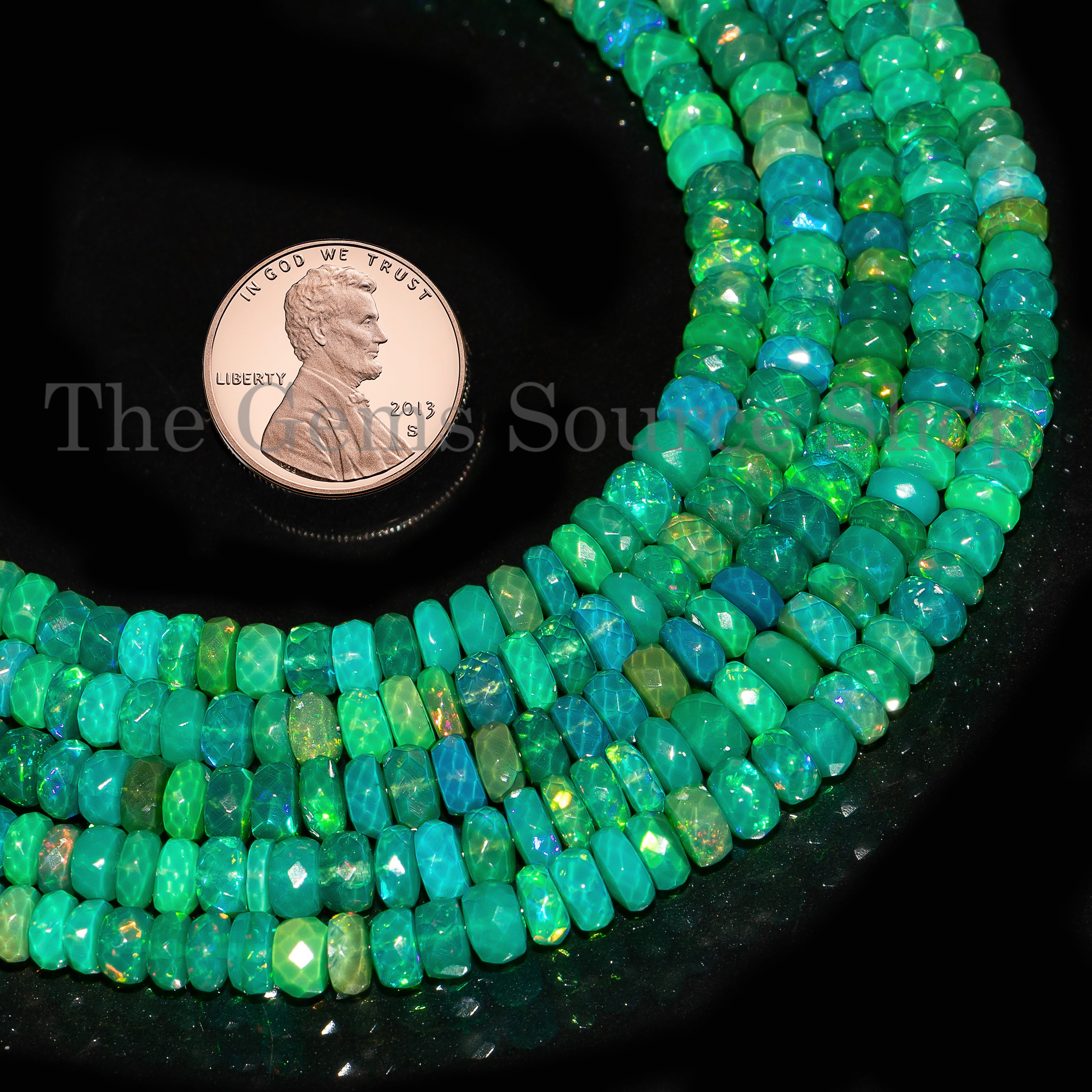 Dark Green Ethiopian Opal Beads, Opal Faceted Rondelle Beads